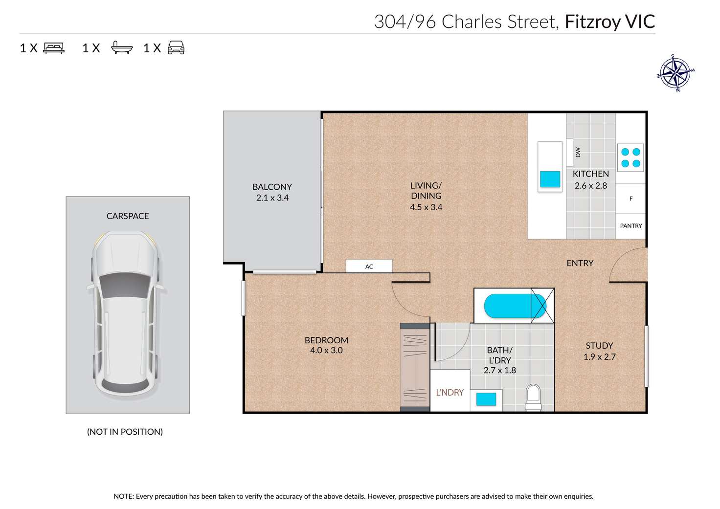 Floorplan of Homely apartment listing, 304/96 Charles Street, Fitzroy VIC 3065