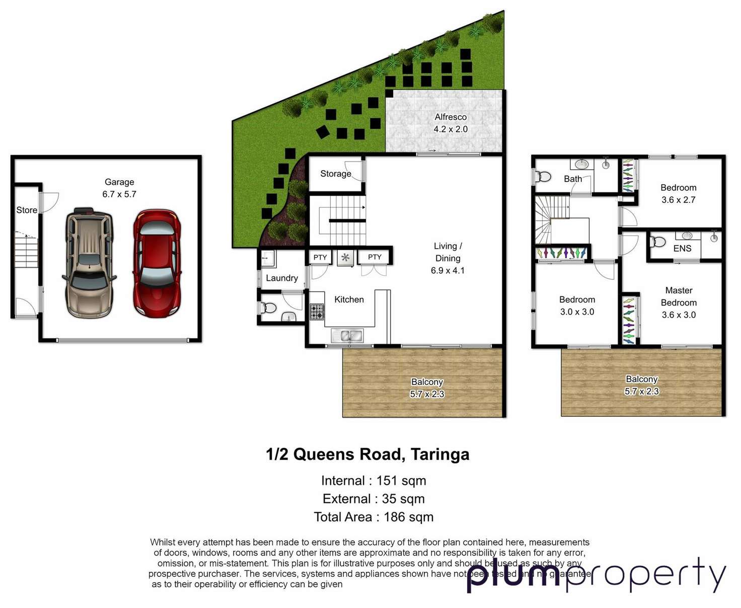 Floorplan of Homely townhouse listing, 1/2 Queens Road, Taringa QLD 4068