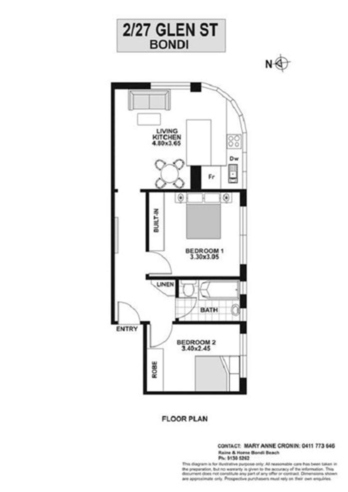 Floorplan of Homely apartment listing, 2/27 Glen Street, Bondi Beach NSW 2026