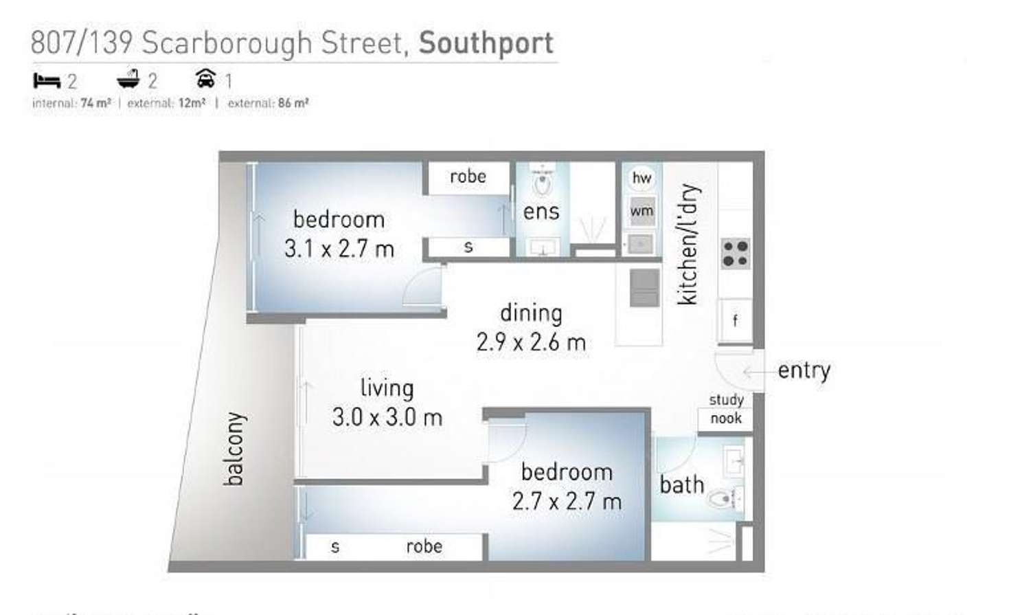 Floorplan of Homely apartment listing, 807/139 Scarborough St, Southport QLD 4215