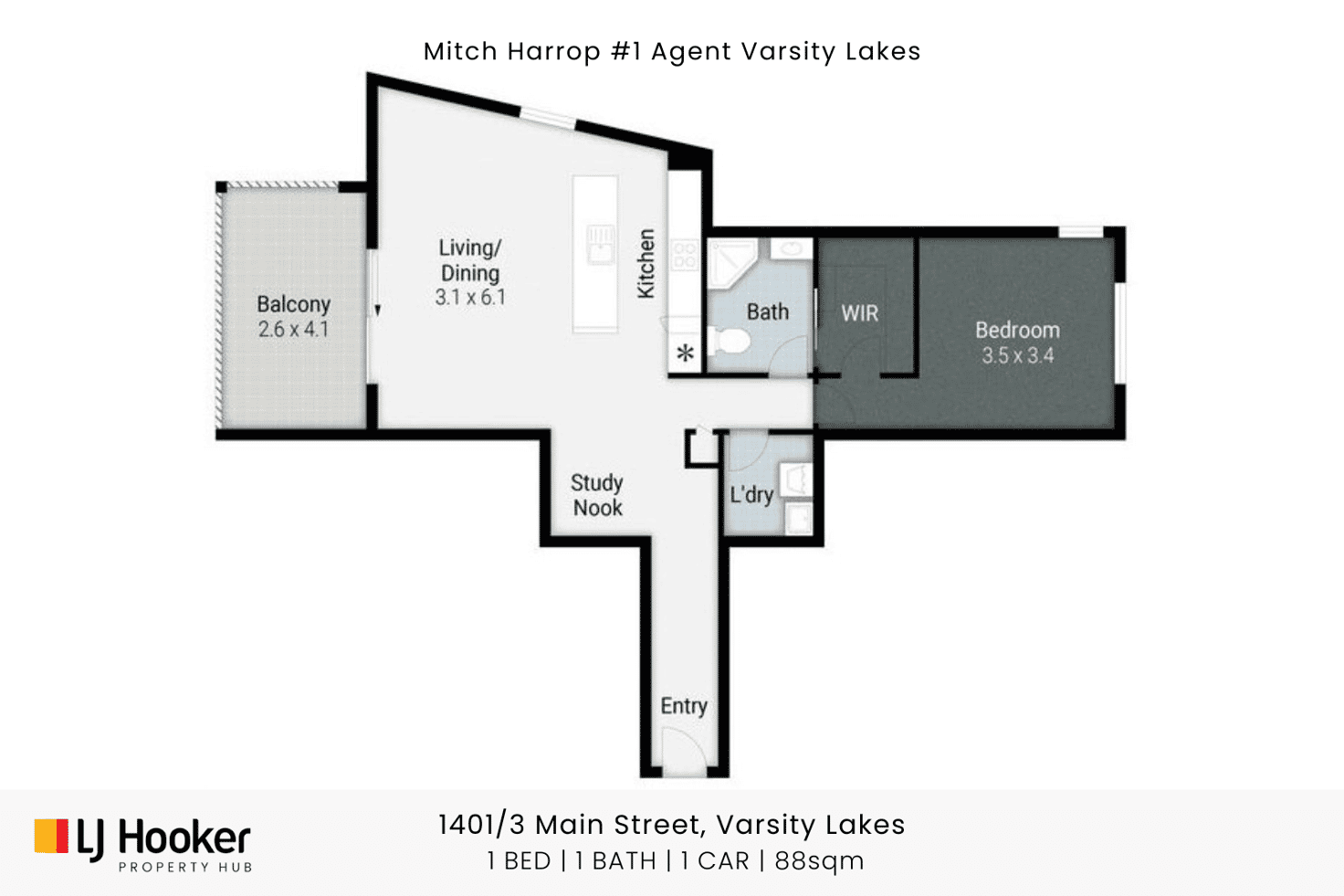 Floorplan of Homely apartment listing, 1401/3 Main Street, Varsity Lakes QLD 4227