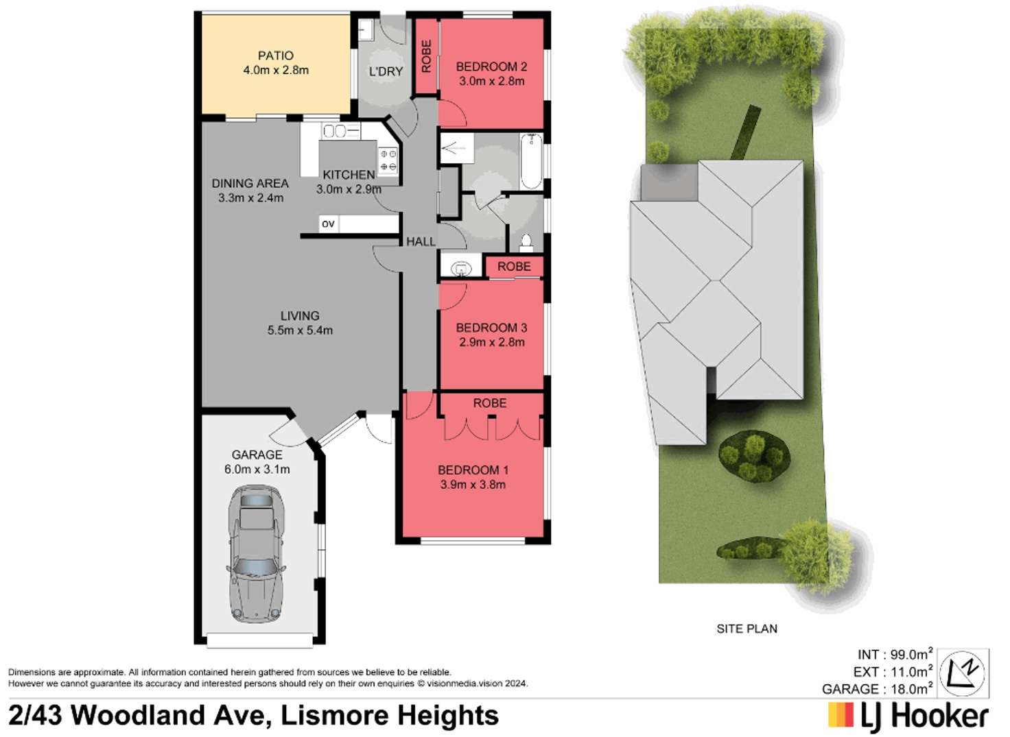Floorplan of Homely semiDetached listing, Unit 2/43 Woodland Avenue, Lismore Heights NSW 2480
