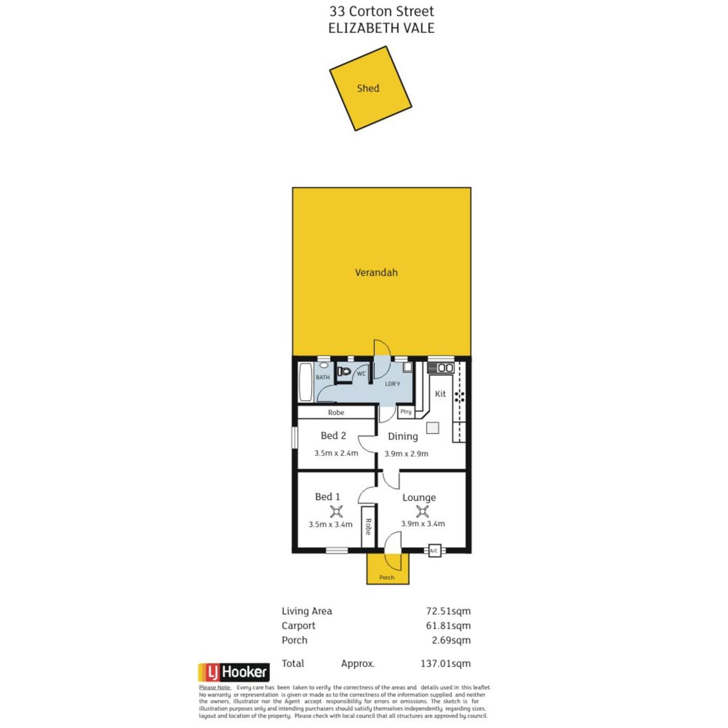 Floorplan of Homely semiDetached listing, 33 Corton Street, Elizabeth Vale SA 5112