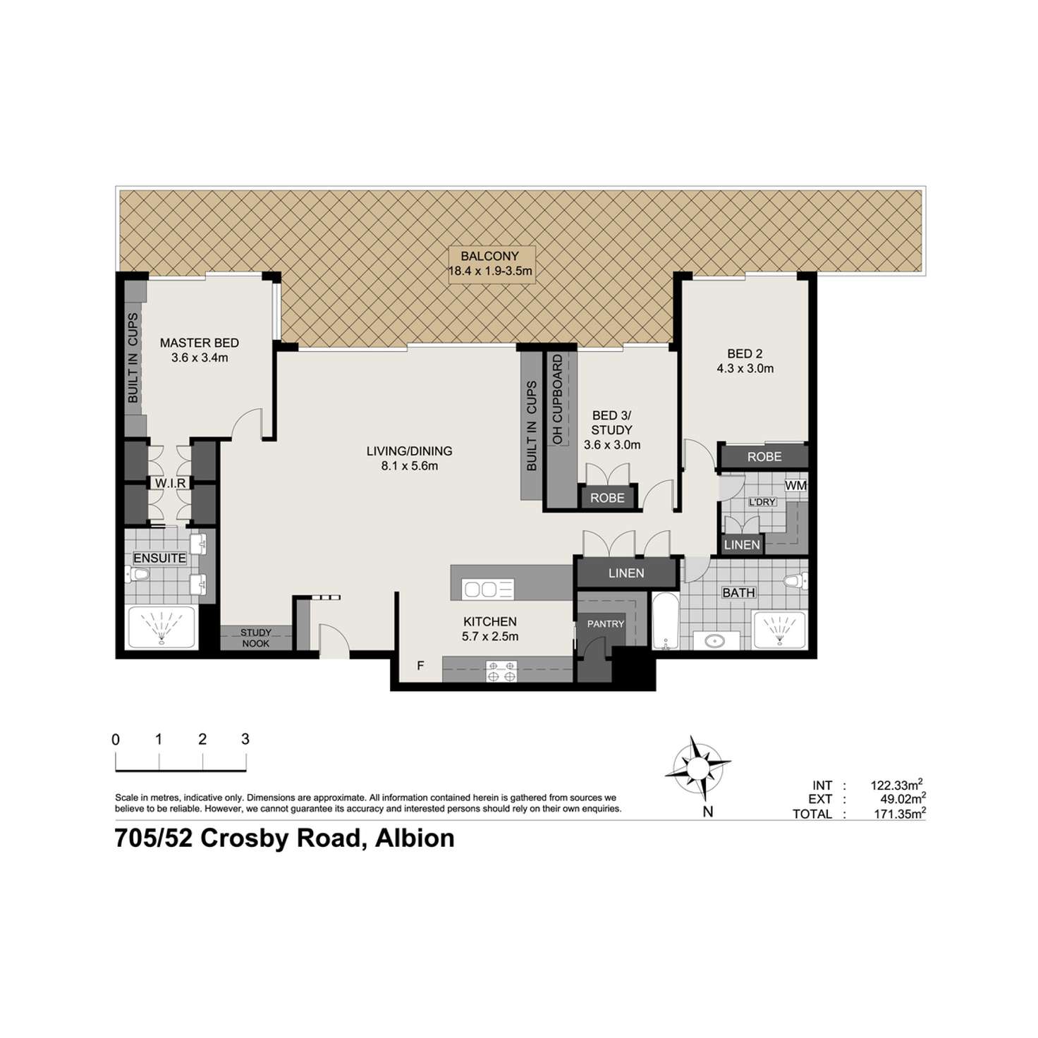 Floorplan of Homely apartment listing, 705/52 Crosby Road, Albion QLD 4010