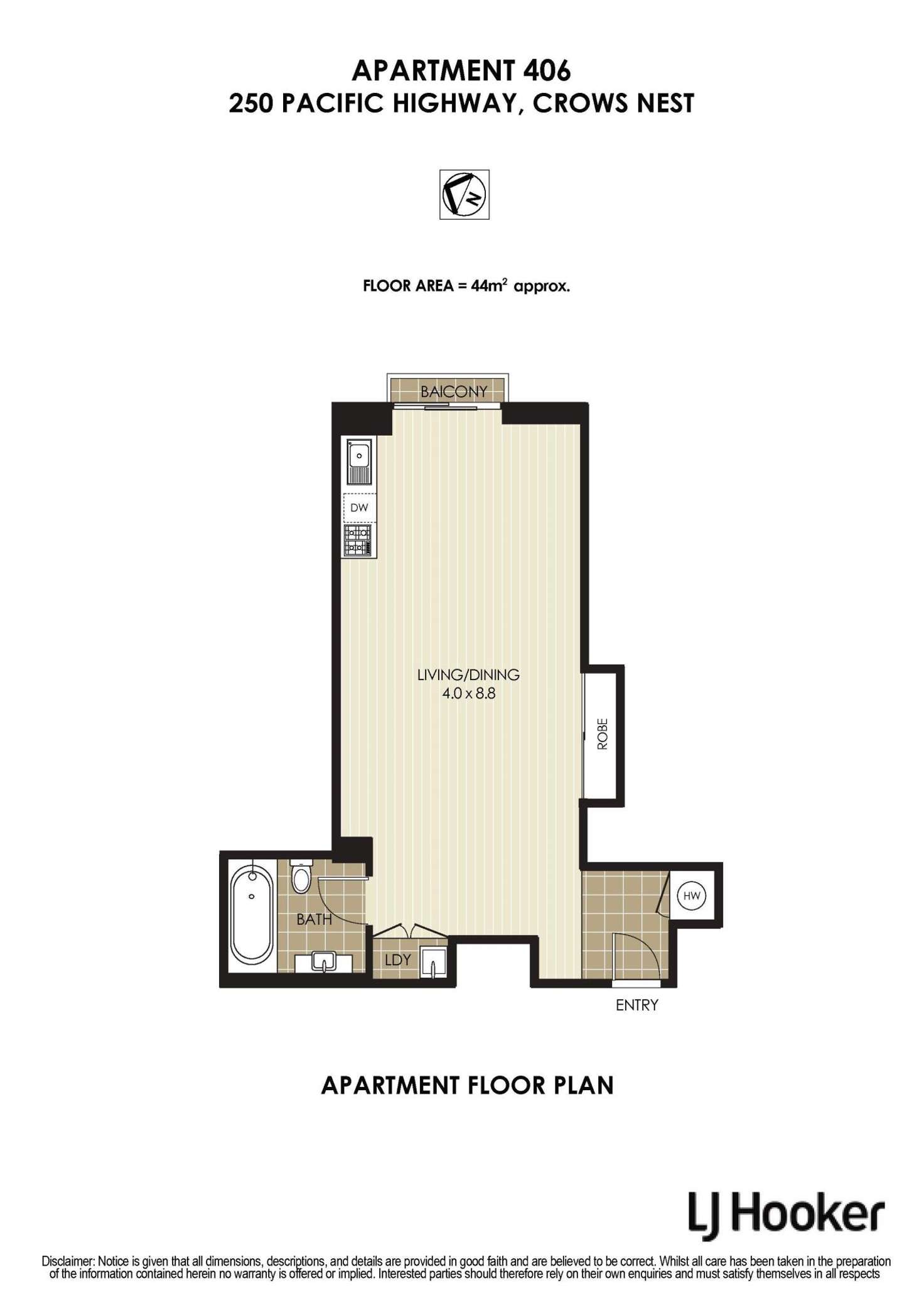 Floorplan of Homely apartment listing, 406/250 Pacific Highway, Crows Nest NSW 2065