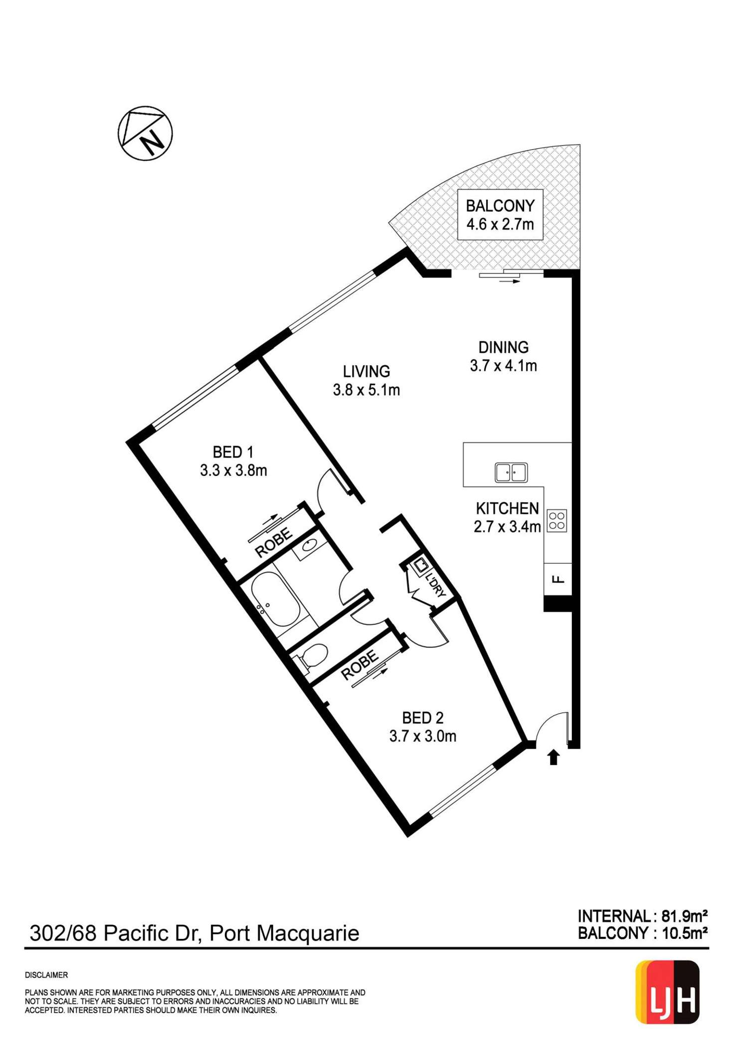 Floorplan of Homely unit listing, 302/68 Pacific Drive, Port Macquarie NSW 2444