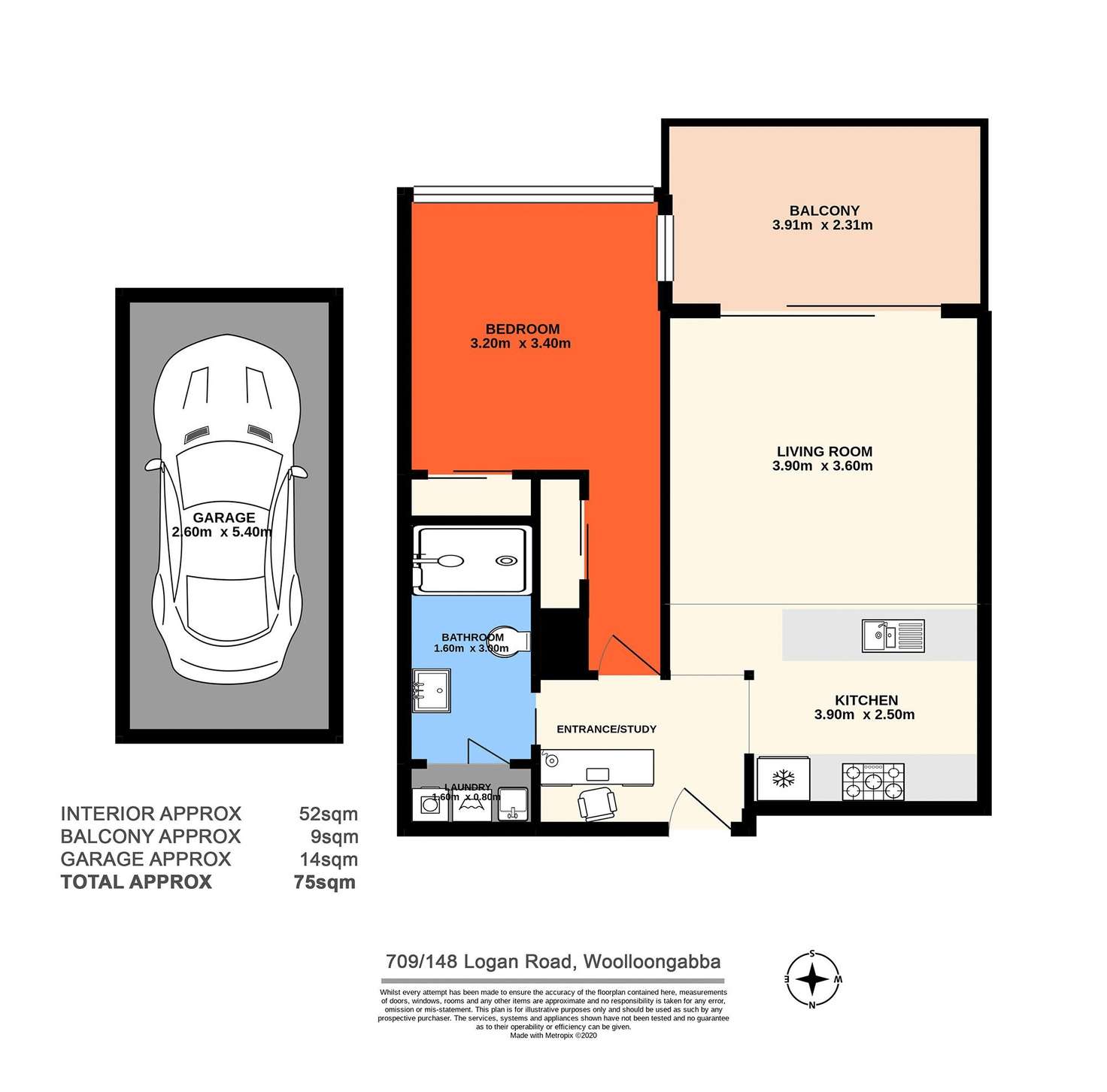 Floorplan of Homely unit listing, 709/148 Logan Road, Woolloongabba QLD 4102