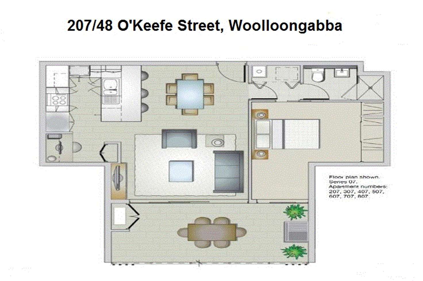Floorplan of Homely unit listing, 207/48 O'Keefe Street, Woolloongabba QLD 4102