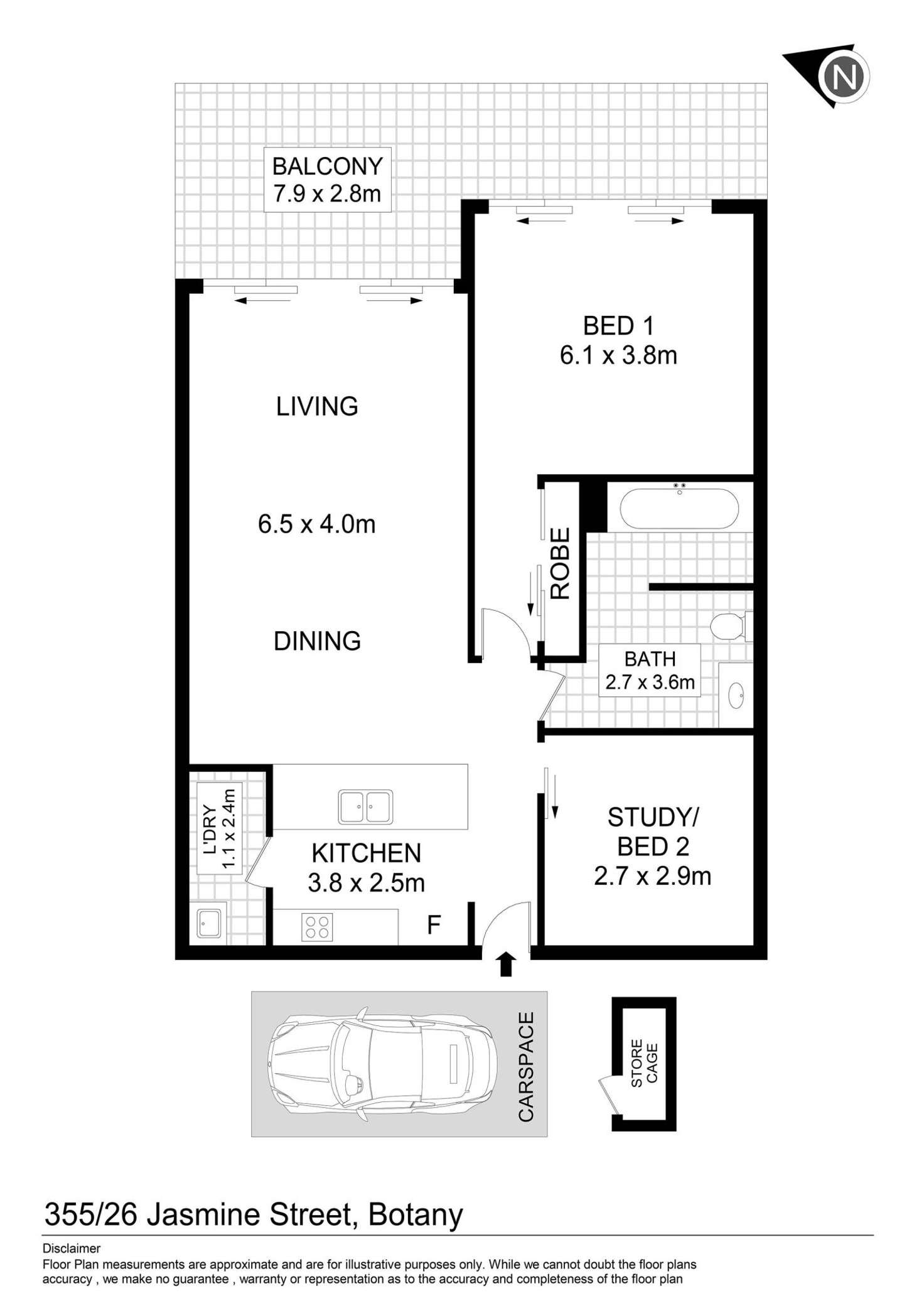 Floorplan of Homely apartment listing, 355/26 Jasmine Street, Botany NSW 2019