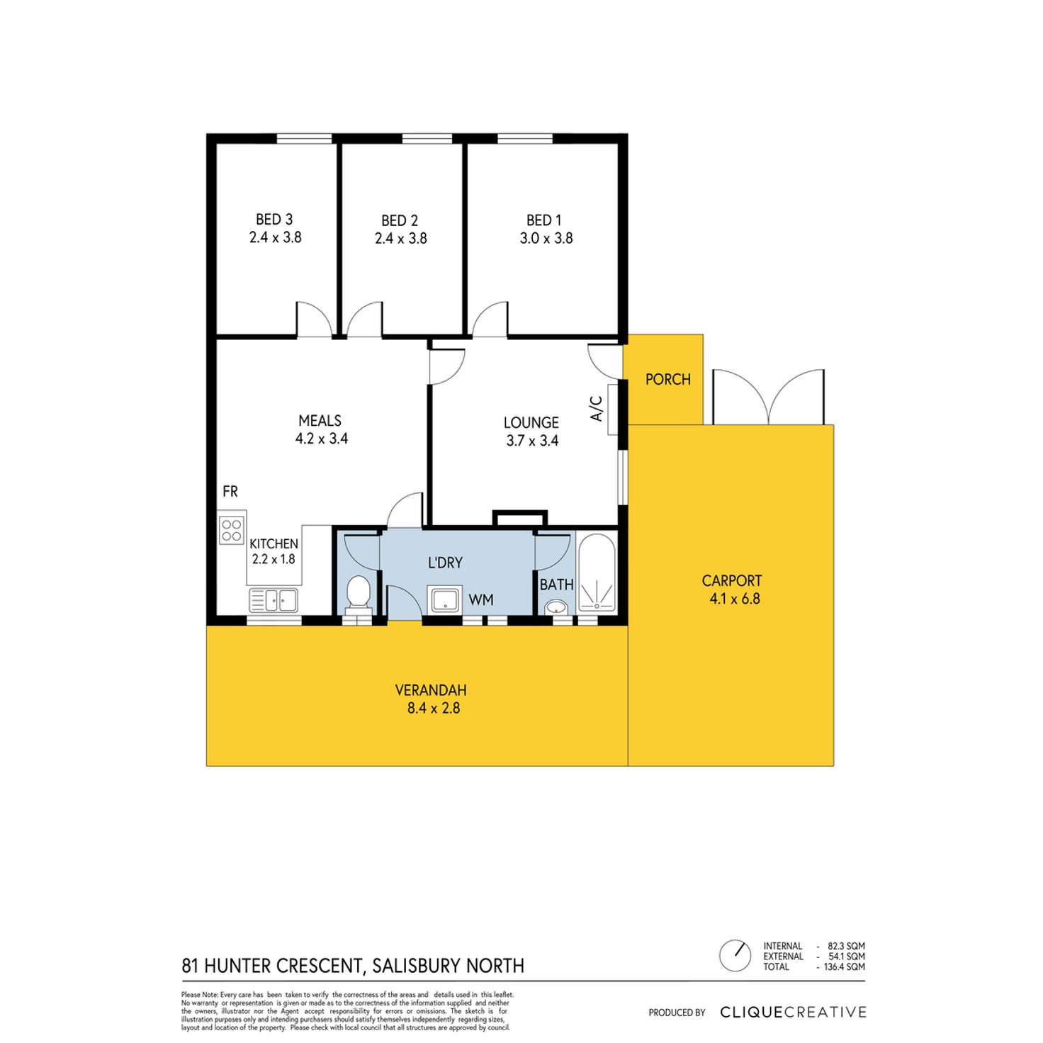 Floorplan of Homely semiDetached listing, 81 Hunter Crescent, Salisbury North SA 5108