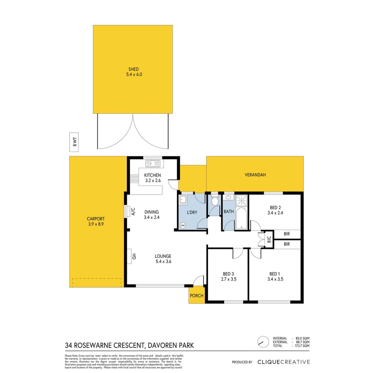 Floorplan of Homely house listing, 34 Rosewarne Crescent, Davoren Park SA 5113