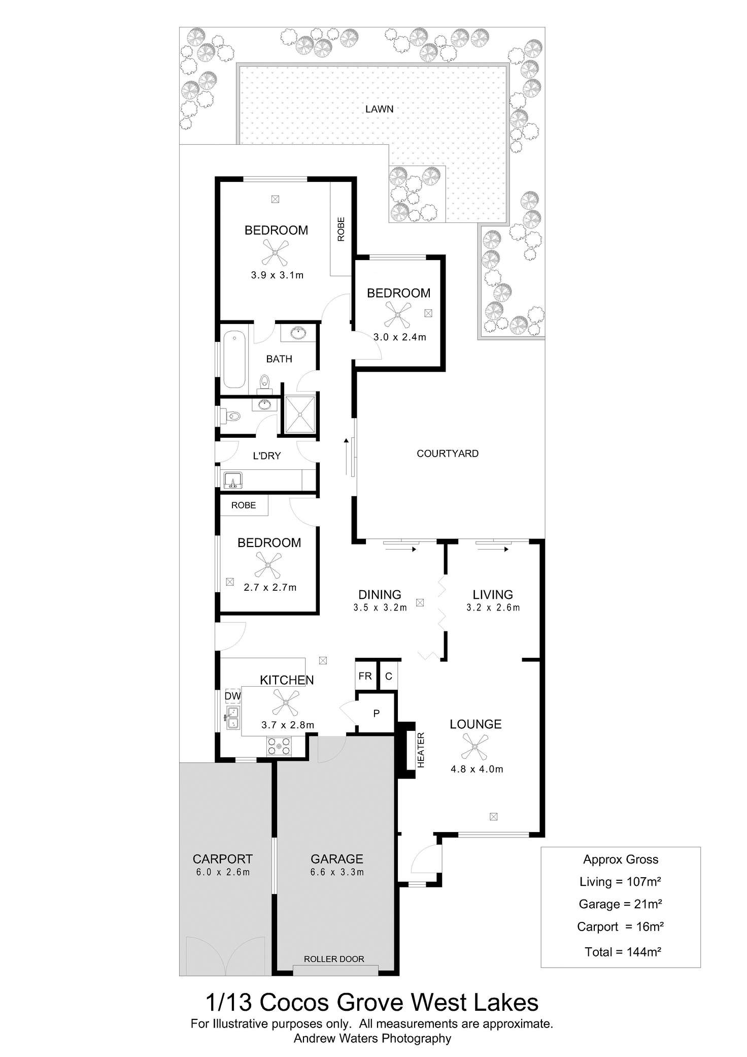Floorplan of Homely unit listing, 1/13 Cocos Grove, West Lakes SA 5021