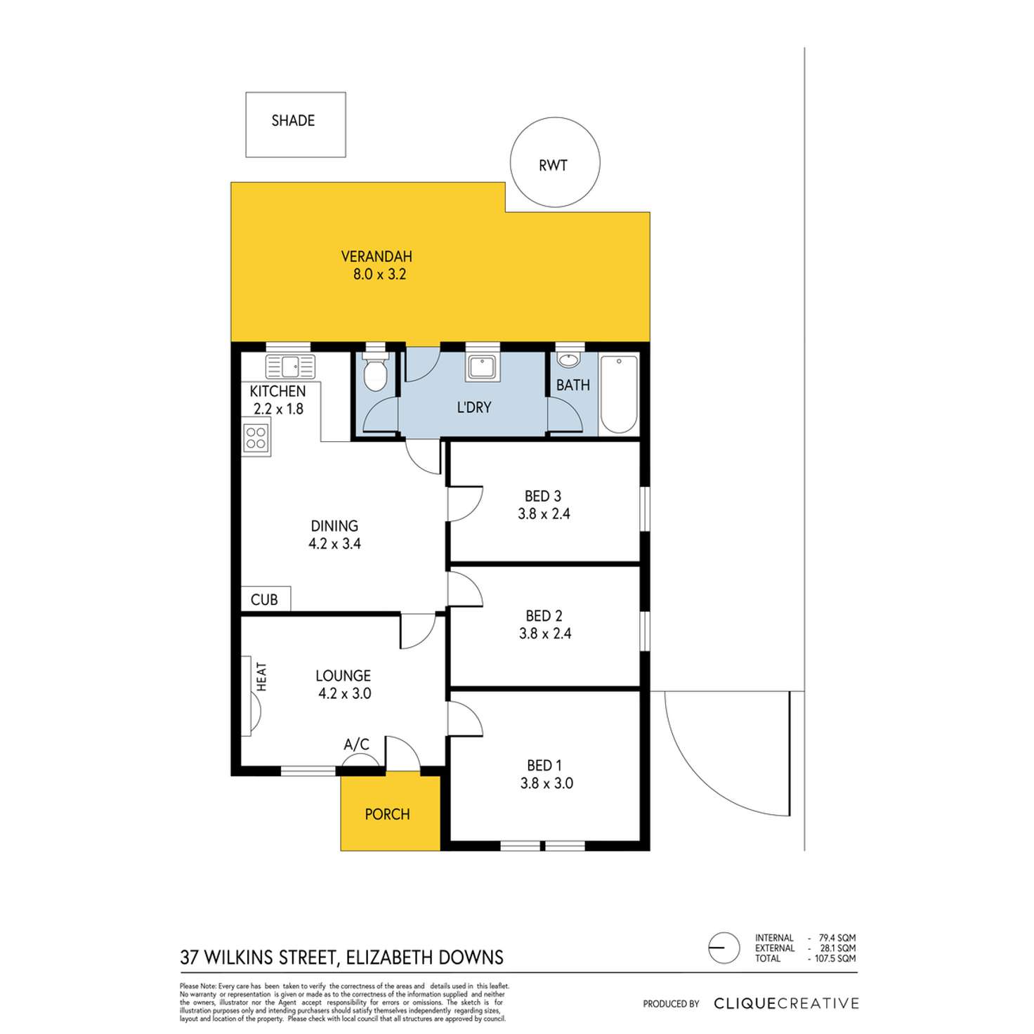 Floorplan of Homely semiDetached listing, 37 Wilkins Road, Elizabeth Downs SA 5113