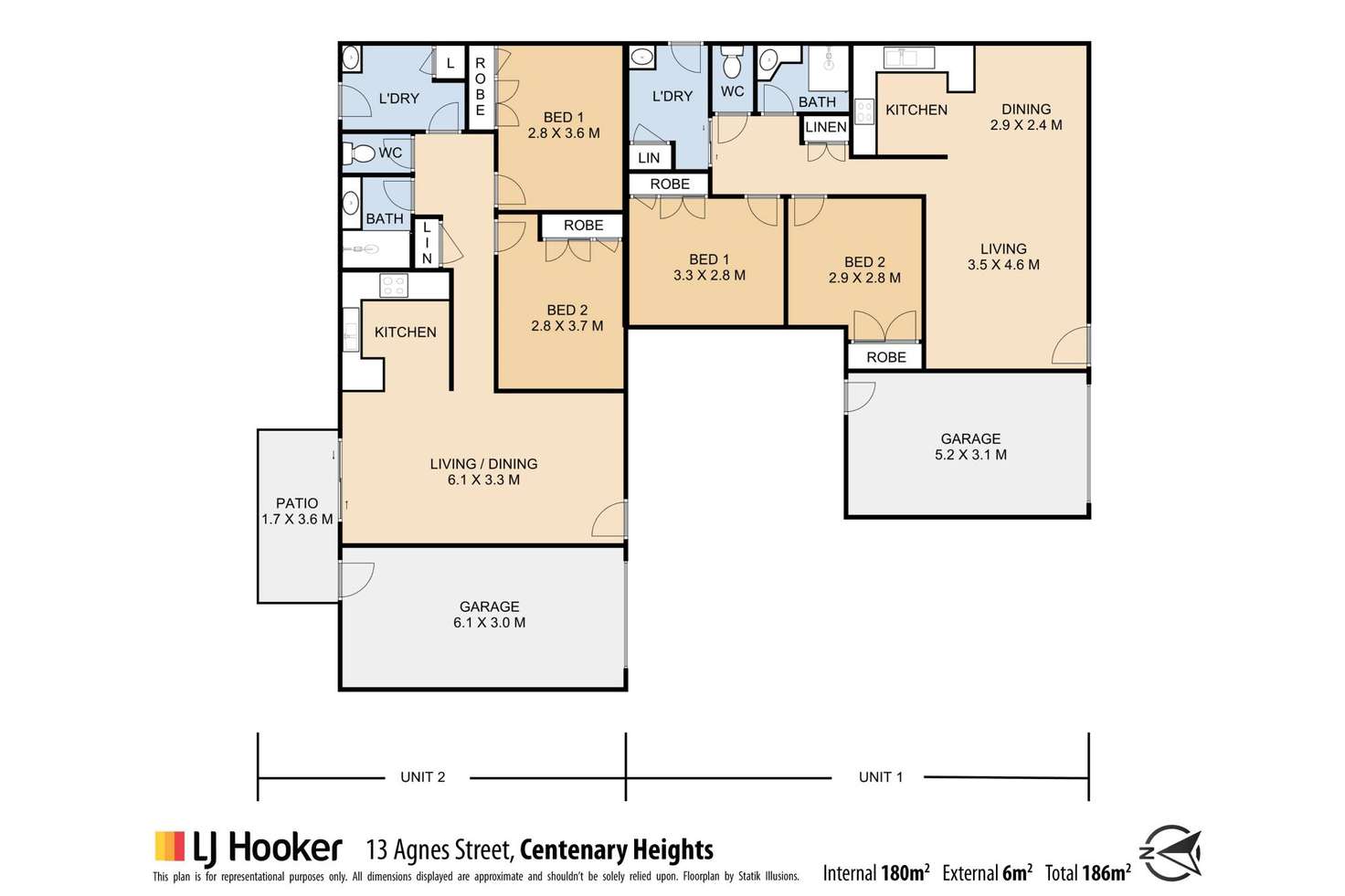 Floorplan of Homely semiDetached listing, 1 & 2/13 Agnes Street, Centenary Heights QLD 4350