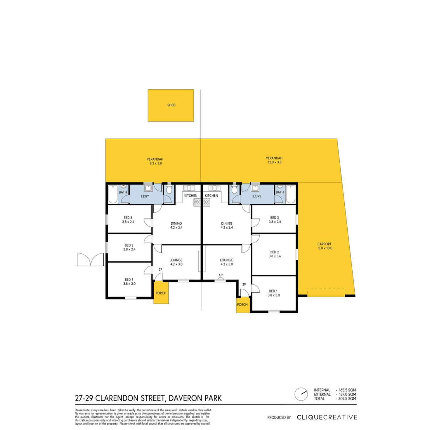 Floorplan of Homely semiDetached listing, 27 & 29 Clarendon Street, Davoren Park SA 5113