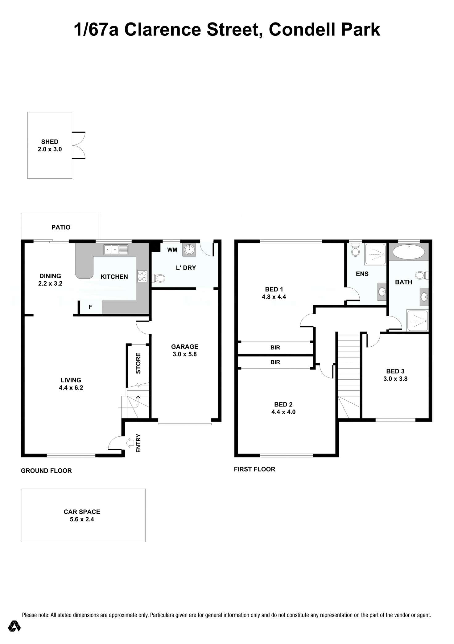 Floorplan of Homely townhouse listing, 1/67a Clarence Street, Condell Park NSW 2200