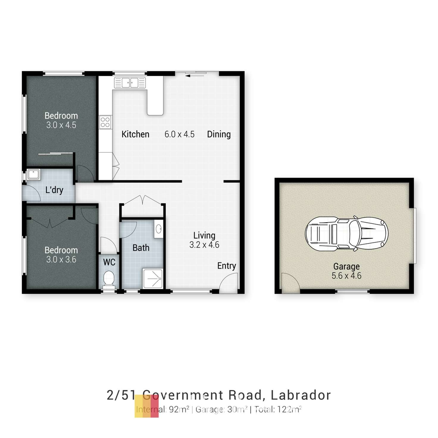 Floorplan of Homely semiDetached listing, 2/51 Government Road, Labrador QLD 4215