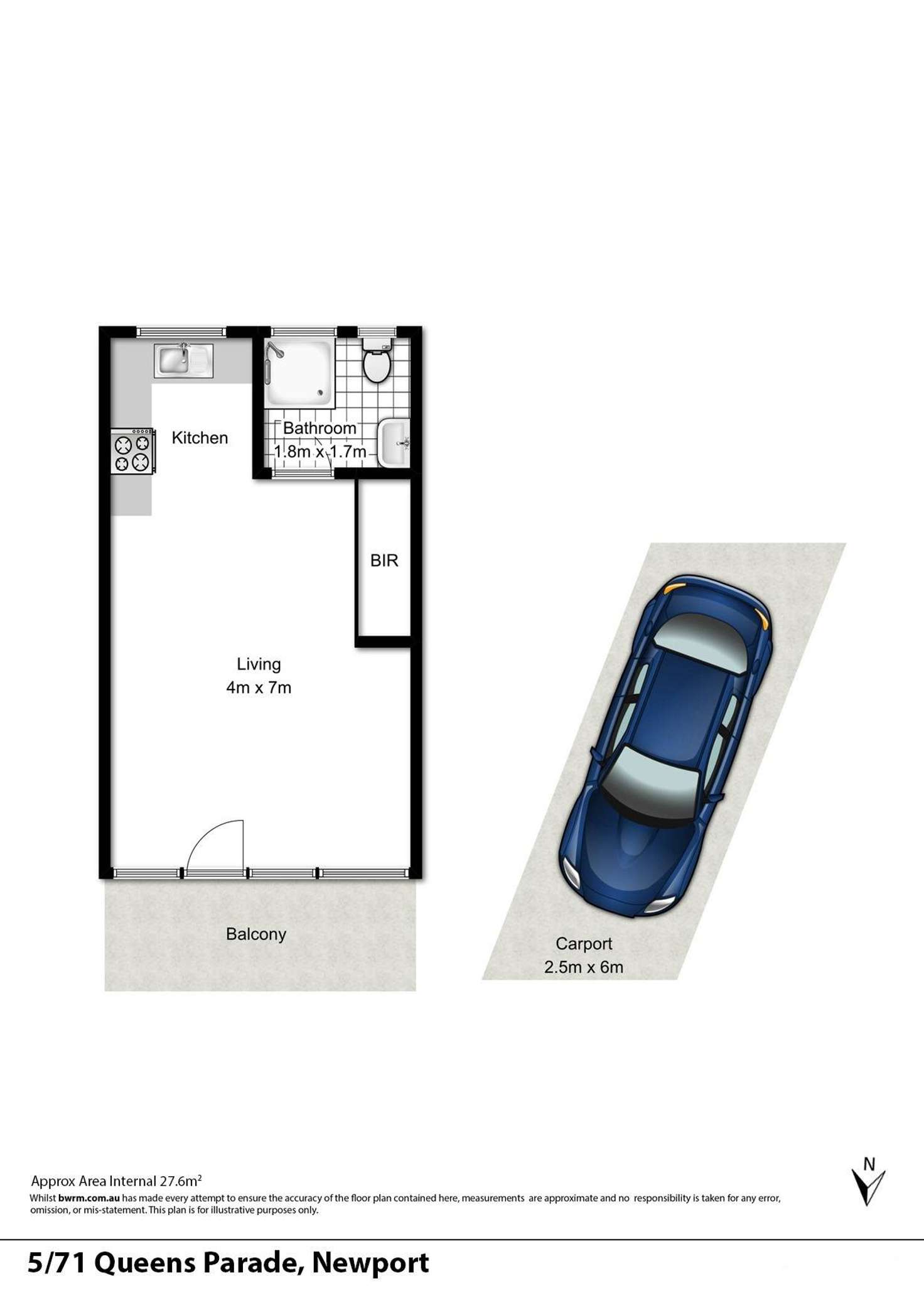 Floorplan of Homely studio listing, 5/71 Queens Parade, Newport NSW 2106