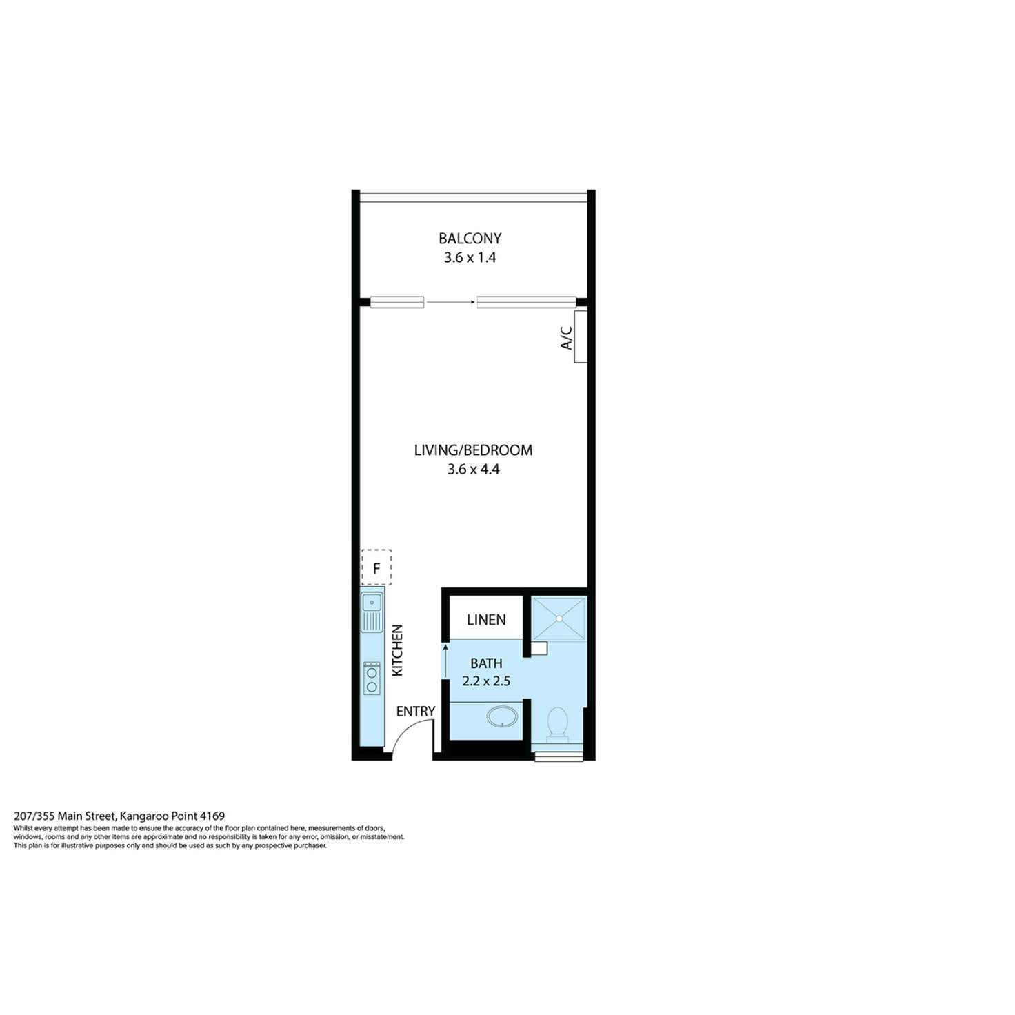 Floorplan of Homely studio listing, 207/355 Main Street, Kangaroo Point QLD 4169