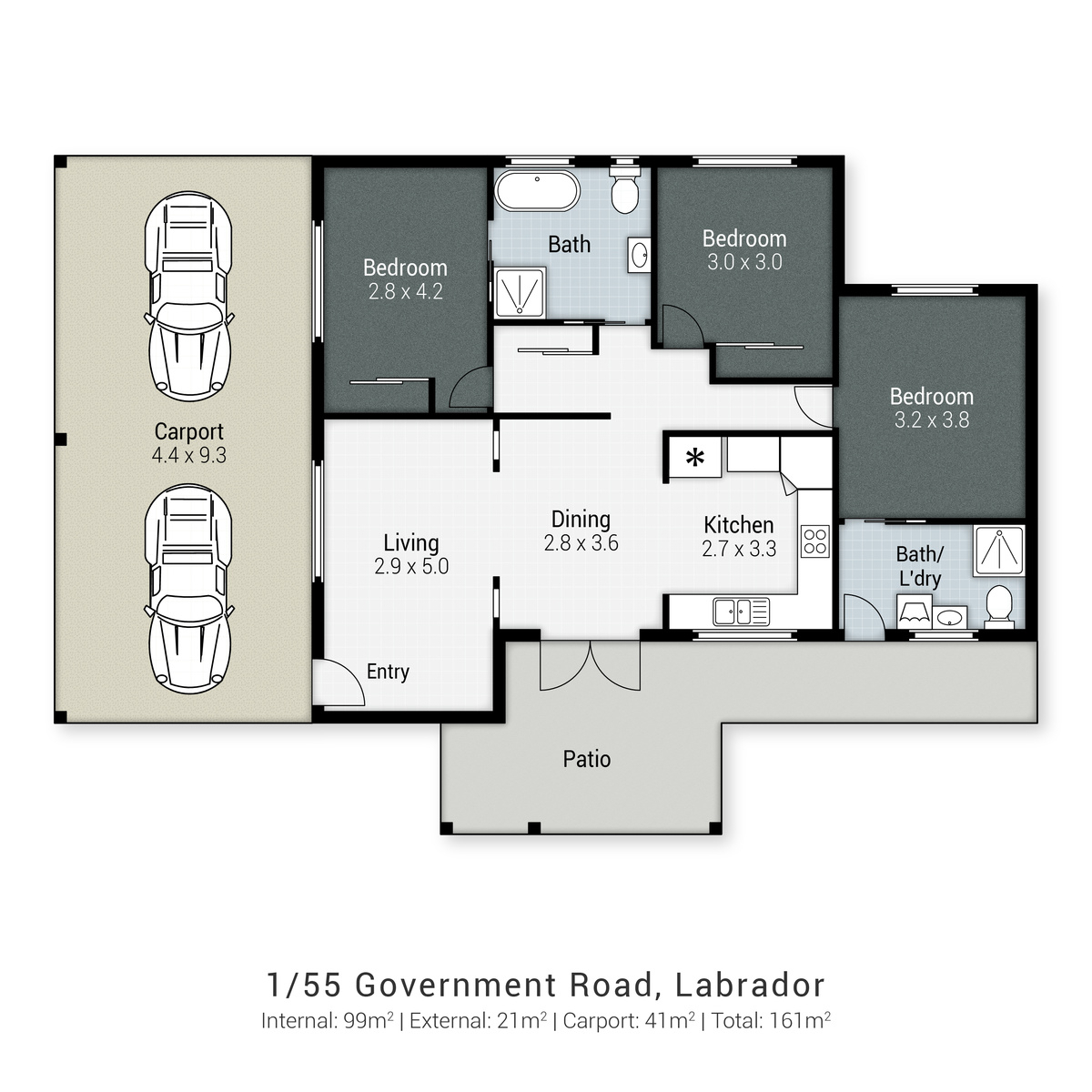 Floorplan of Homely semiDetached listing, 1/55 Government Road, Labrador QLD 4215