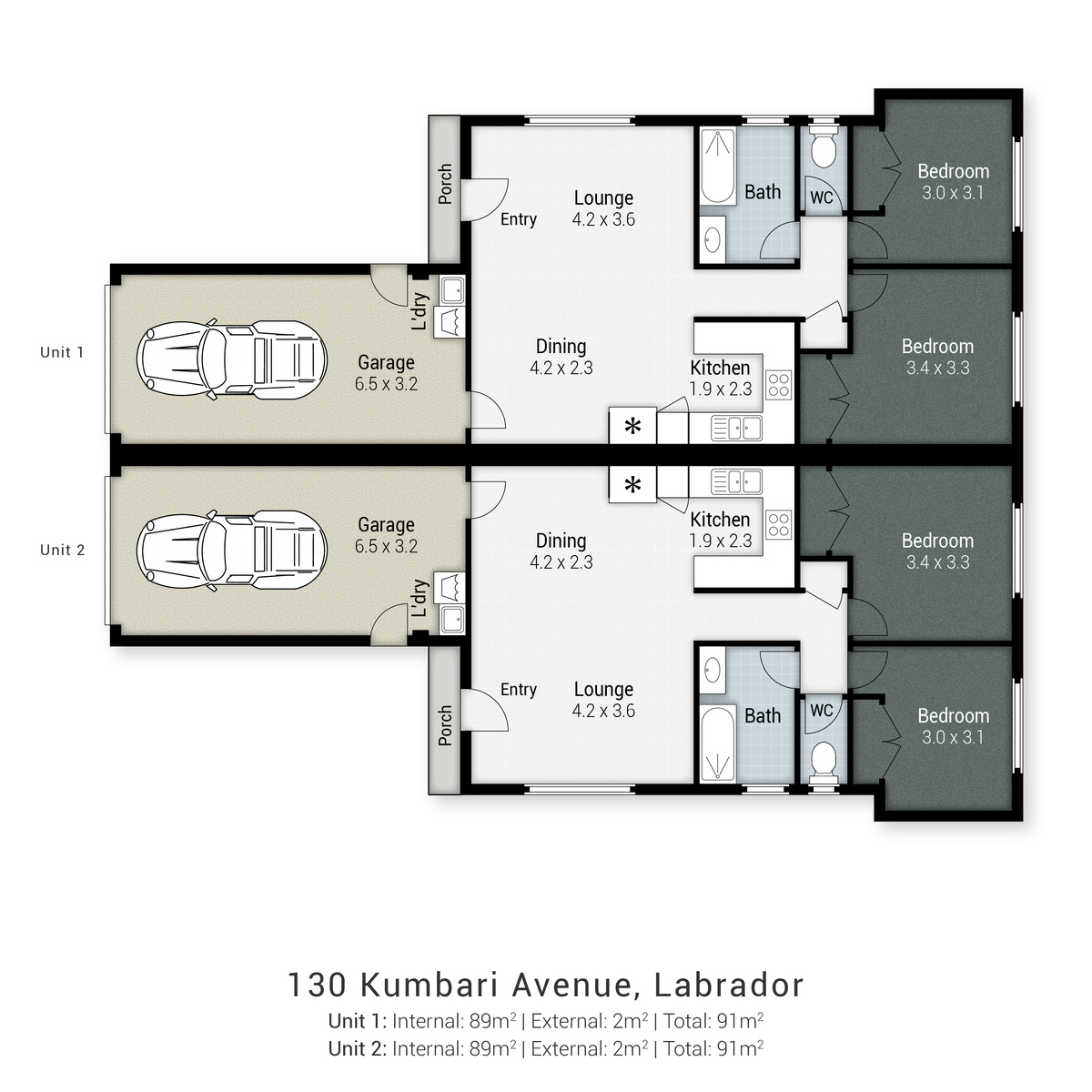 Floorplan of Homely semiDetached listing, 1/130 Kumbari Avenue, Labrador QLD 4215
