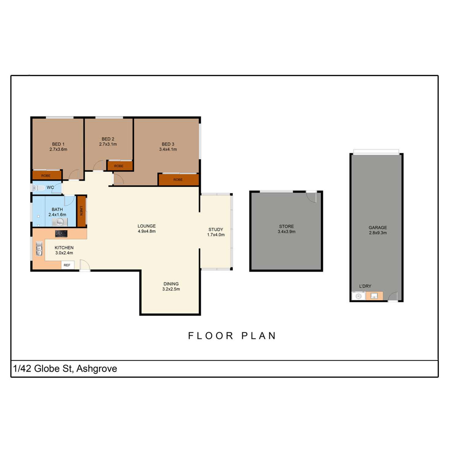 Floorplan of Homely unit listing, 1/42 Globe Street, Ashgrove QLD 4060