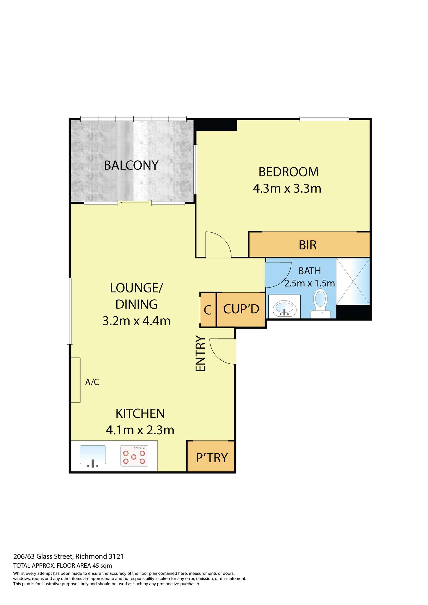 Floorplan of Homely apartment listing, 206/63 Glass Street, Richmond VIC 3121
