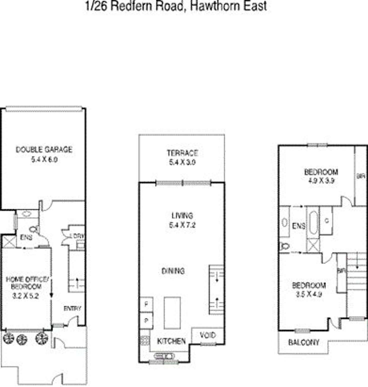 Floorplan of Homely townhouse listing, 1/26 Redfern Road, Hawthorn East VIC 3123