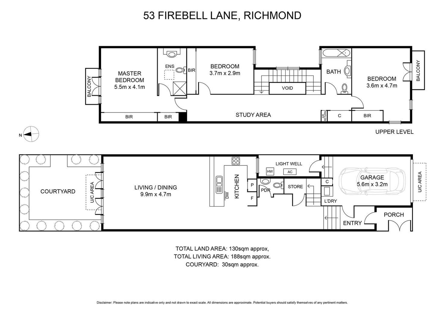 Floorplan of Homely townhouse listing, 53 Firebell Lane, Richmond VIC 3121