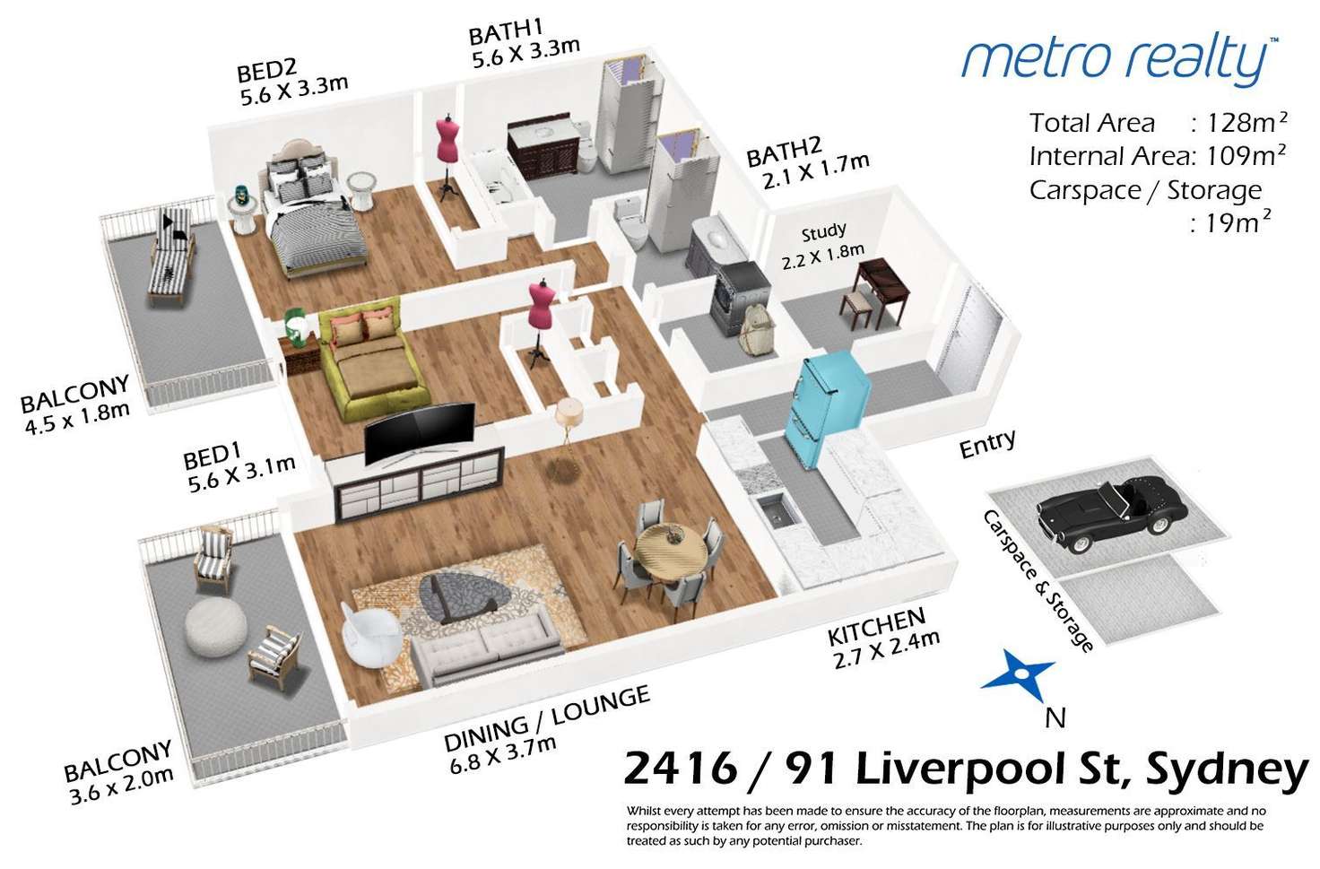 Floorplan of Homely apartment listing, 2416/91 Liverpool Street, Sydney NSW 2000