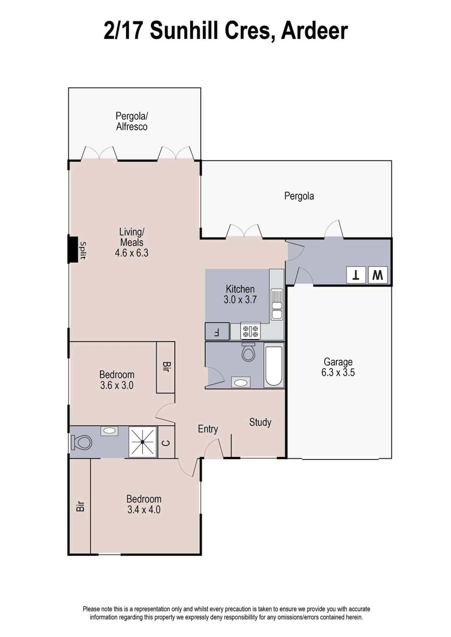 Floorplan of Homely unit listing, 2/17 Sunhill Crescent, Ardeer VIC 3022