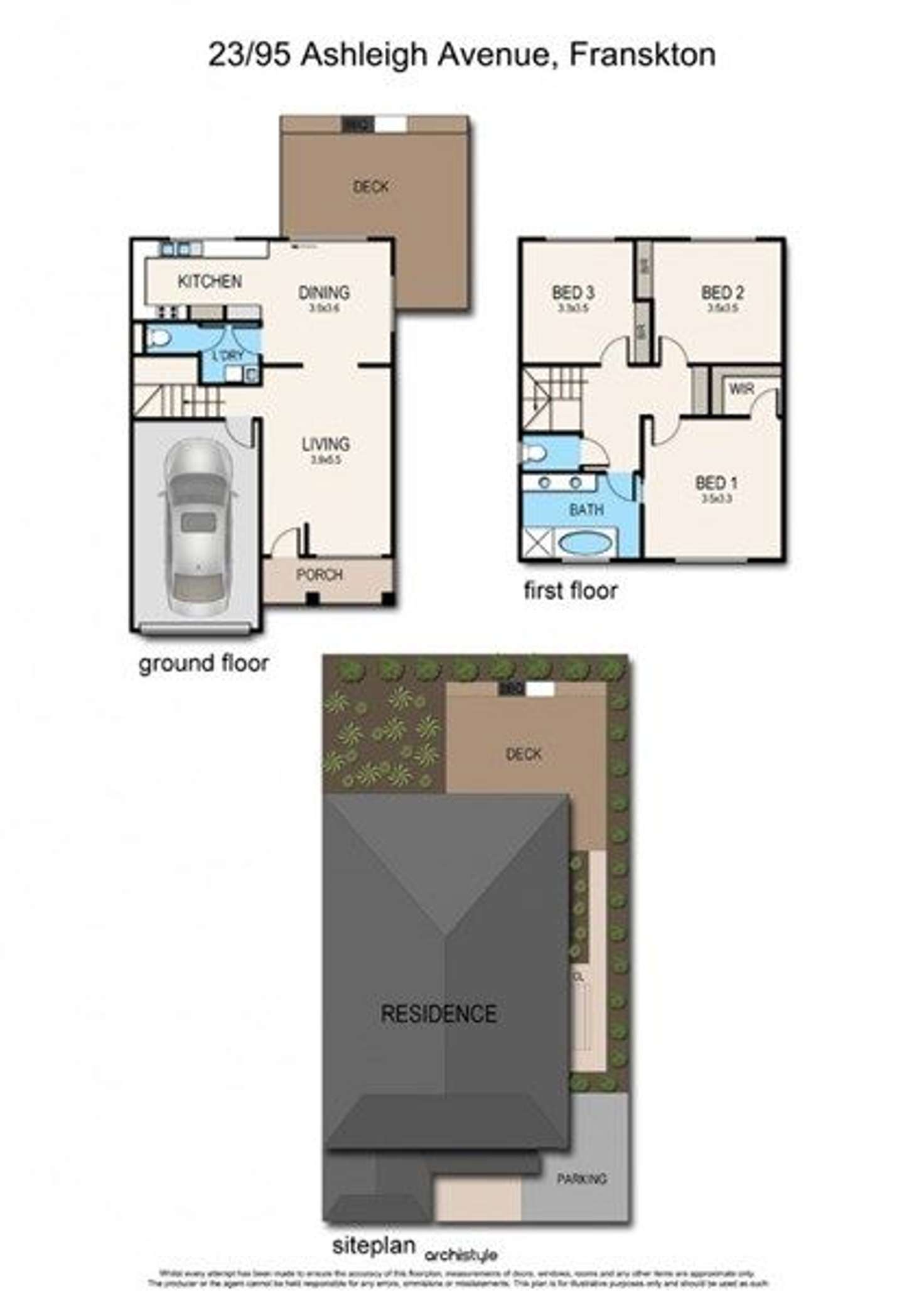 Floorplan of Homely townhouse listing, 23/95 Ashleigh Avenue, Frankston VIC 3199