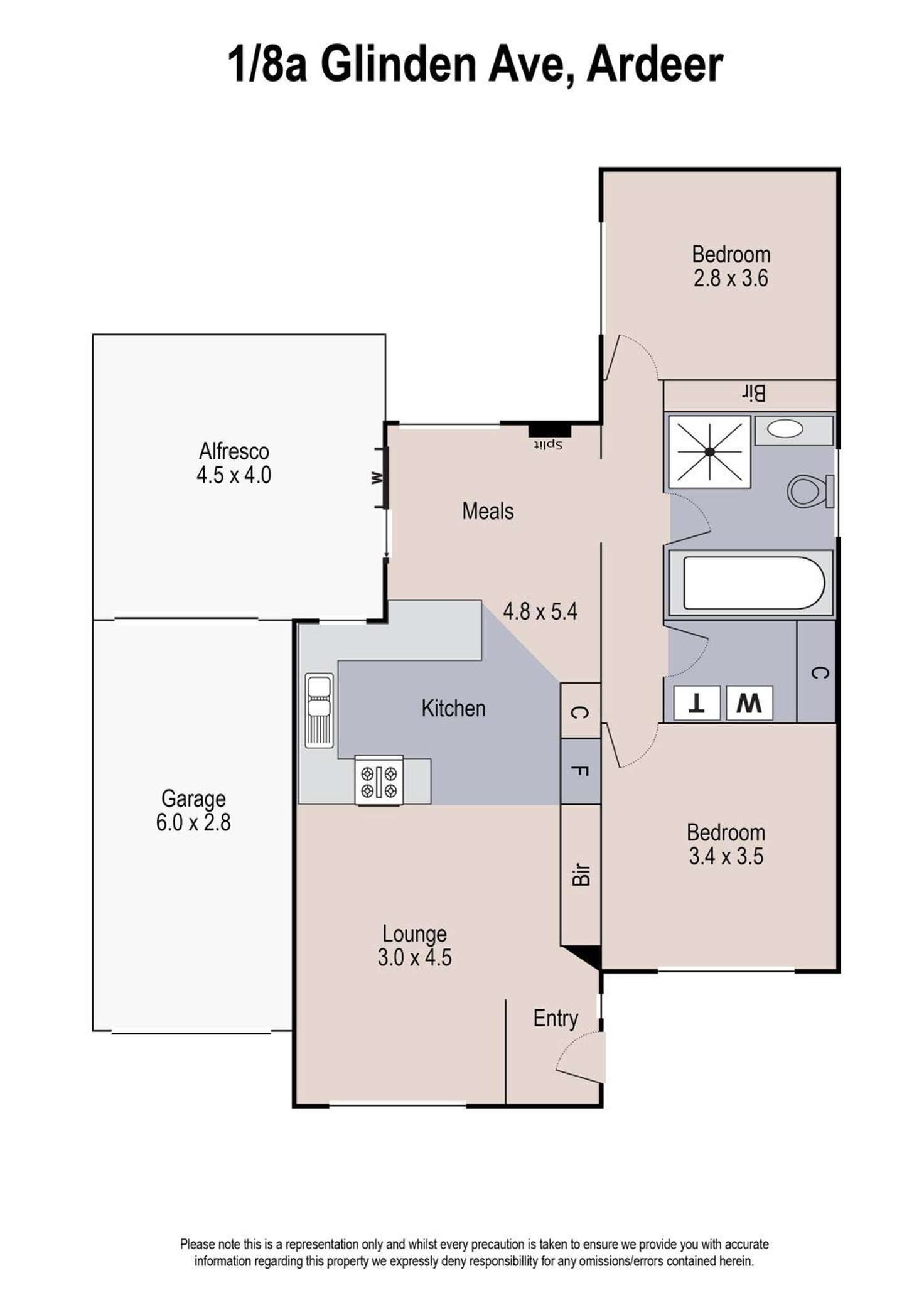 Floorplan of Homely unit listing, 1/8A Glinden Avenue, Ardeer VIC 3022