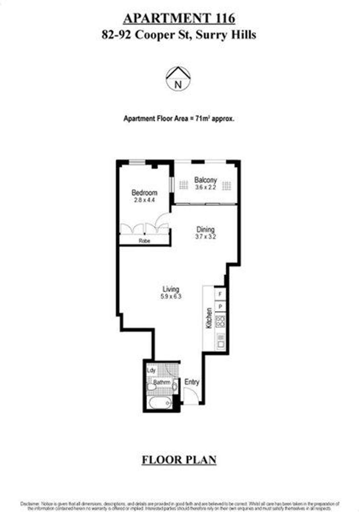 Floorplan of Homely apartment listing, 116/82 Cooper Street, Surry Hills NSW 2010