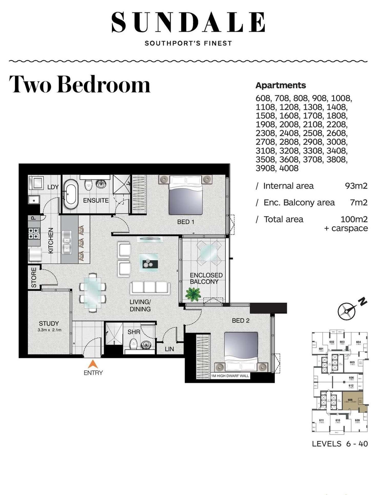 Floorplan of Homely unit listing, 1308/2 Como Crescent, Southport QLD 4215