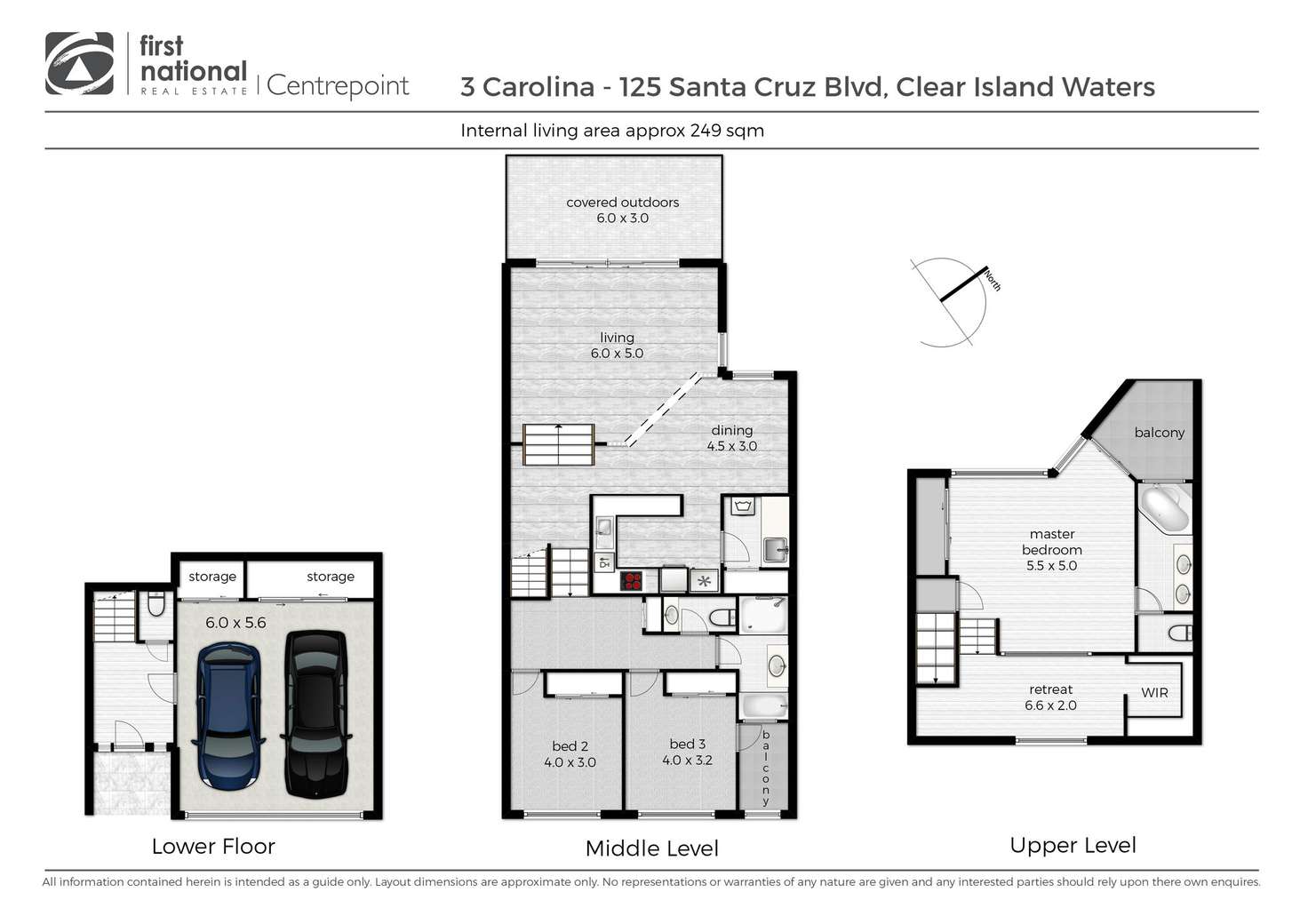 Floorplan of Homely townhouse listing, 3 Carolina/125 Santa Cruz Boulevard, Clear Island Waters QLD 4226