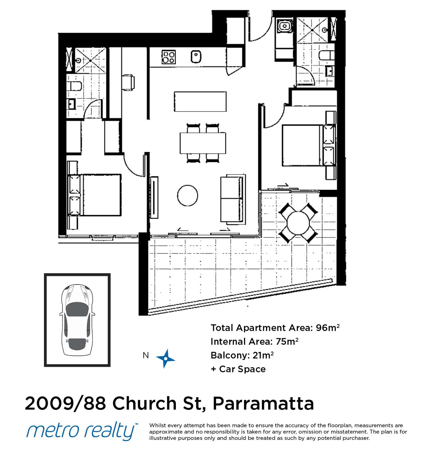 Floorplan of Homely apartment listing, 2009/88 Church Street, Parramatta NSW 2150