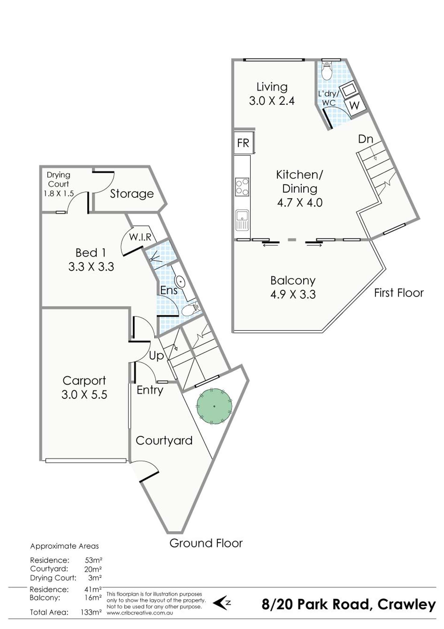 Floorplan of Homely townhouse listing, 8/20 Park Road, Crawley WA 6009