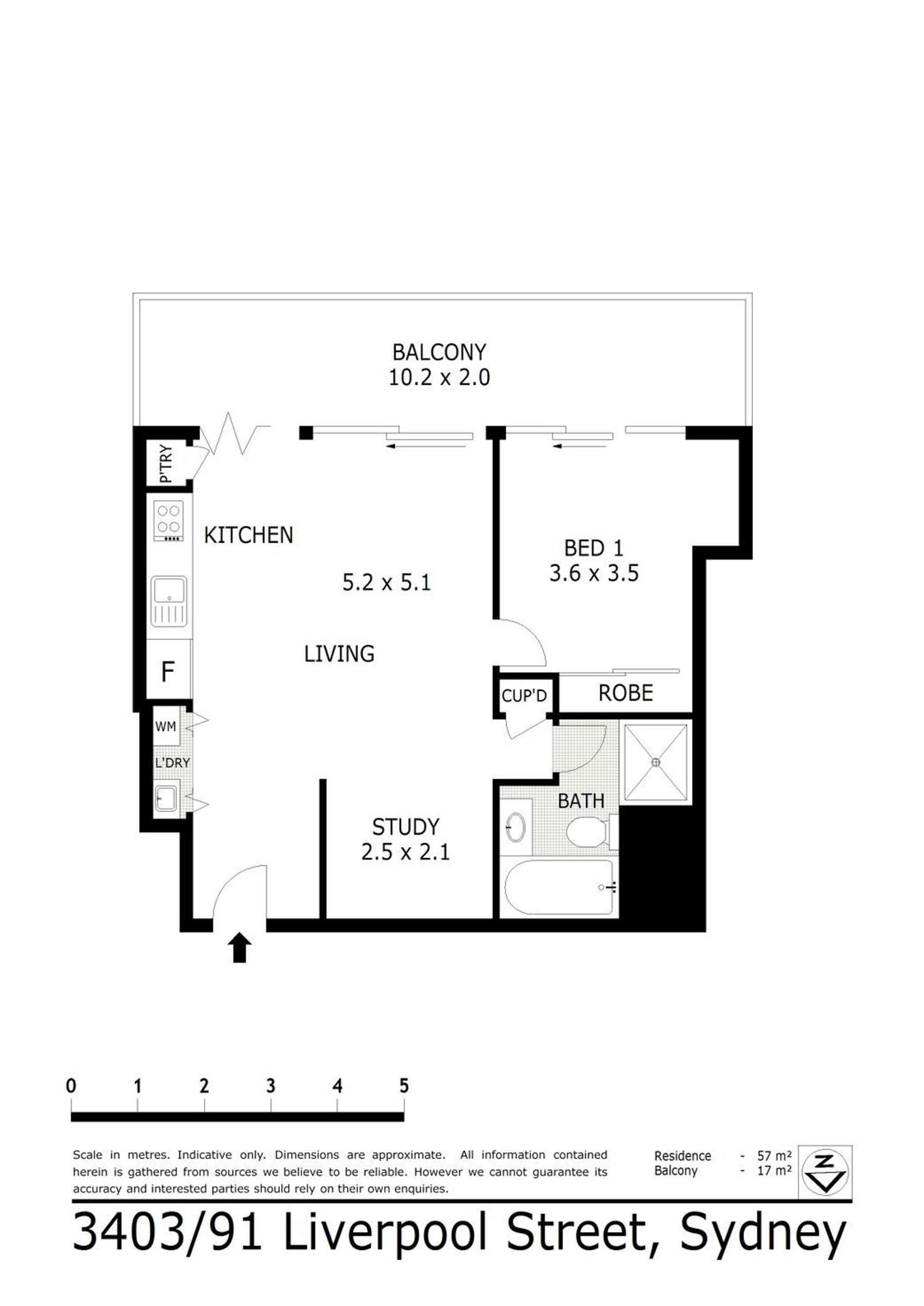 Floorplan of Homely apartment listing, 3403/91 Liverpool St, Sydney NSW 2000