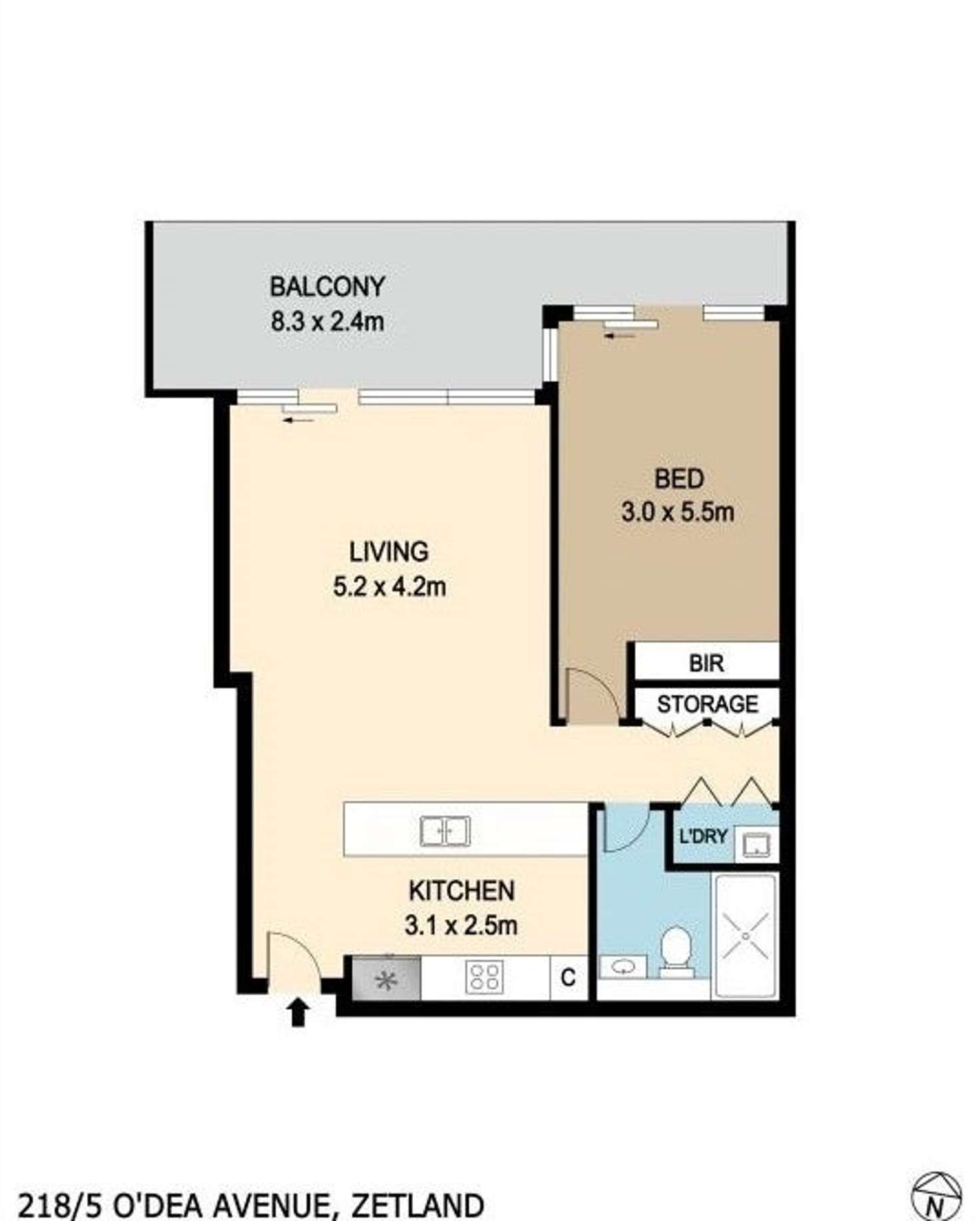 Floorplan of Homely apartment listing, 218/5 O'Dea Avenue, Zetland NSW 2017