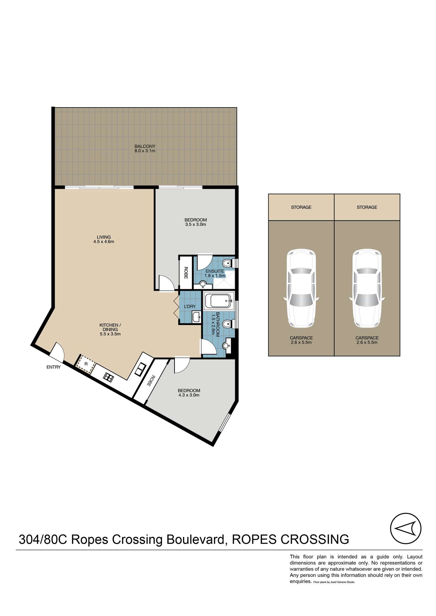 Floorplan of Homely unit listing, 304/80c Ropes Crossing Boulevard, Ropes Crossing NSW 2760