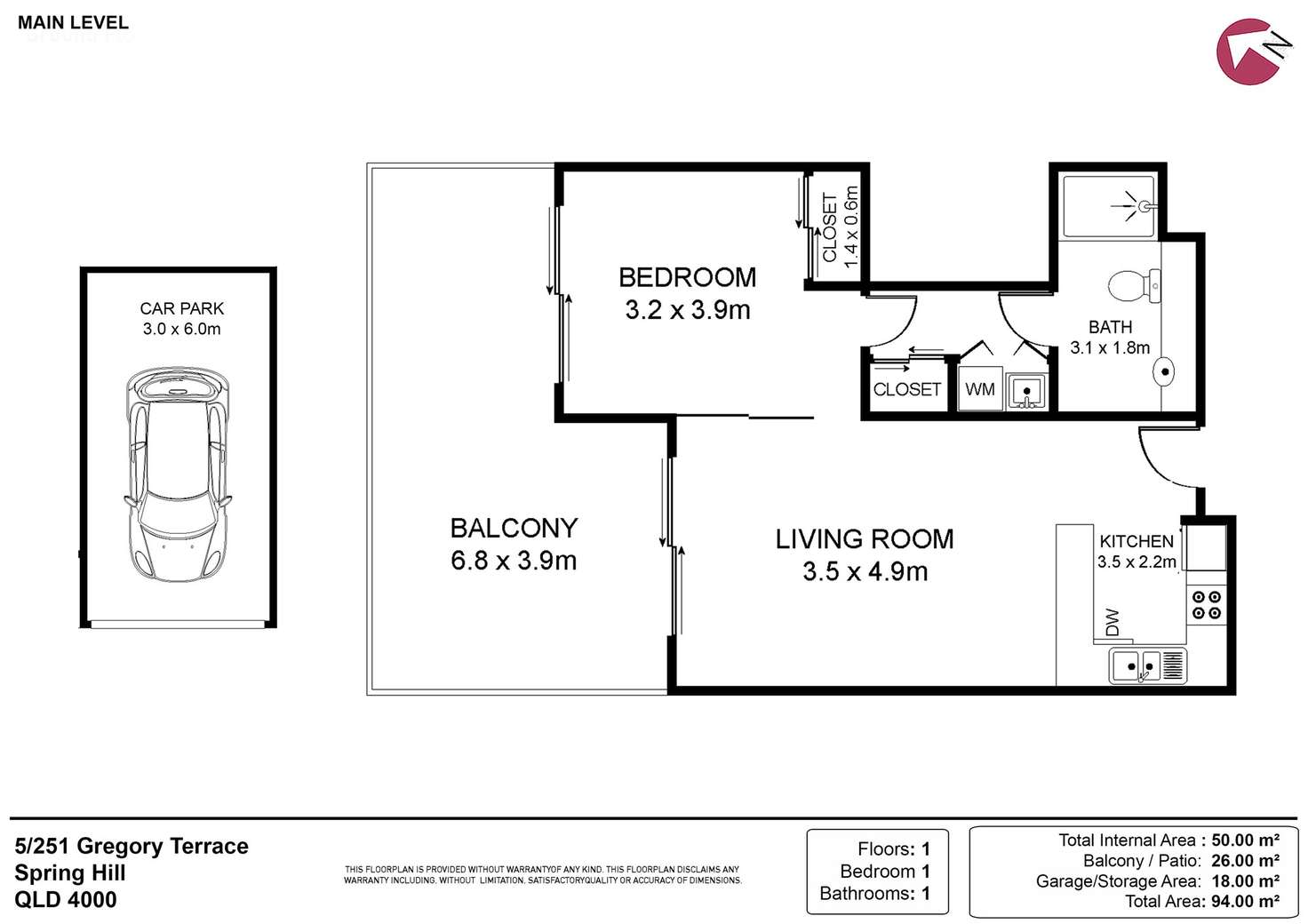Floorplan of Homely unit listing, 5/251 Gregory Terrace, Spring Hill QLD 4000
