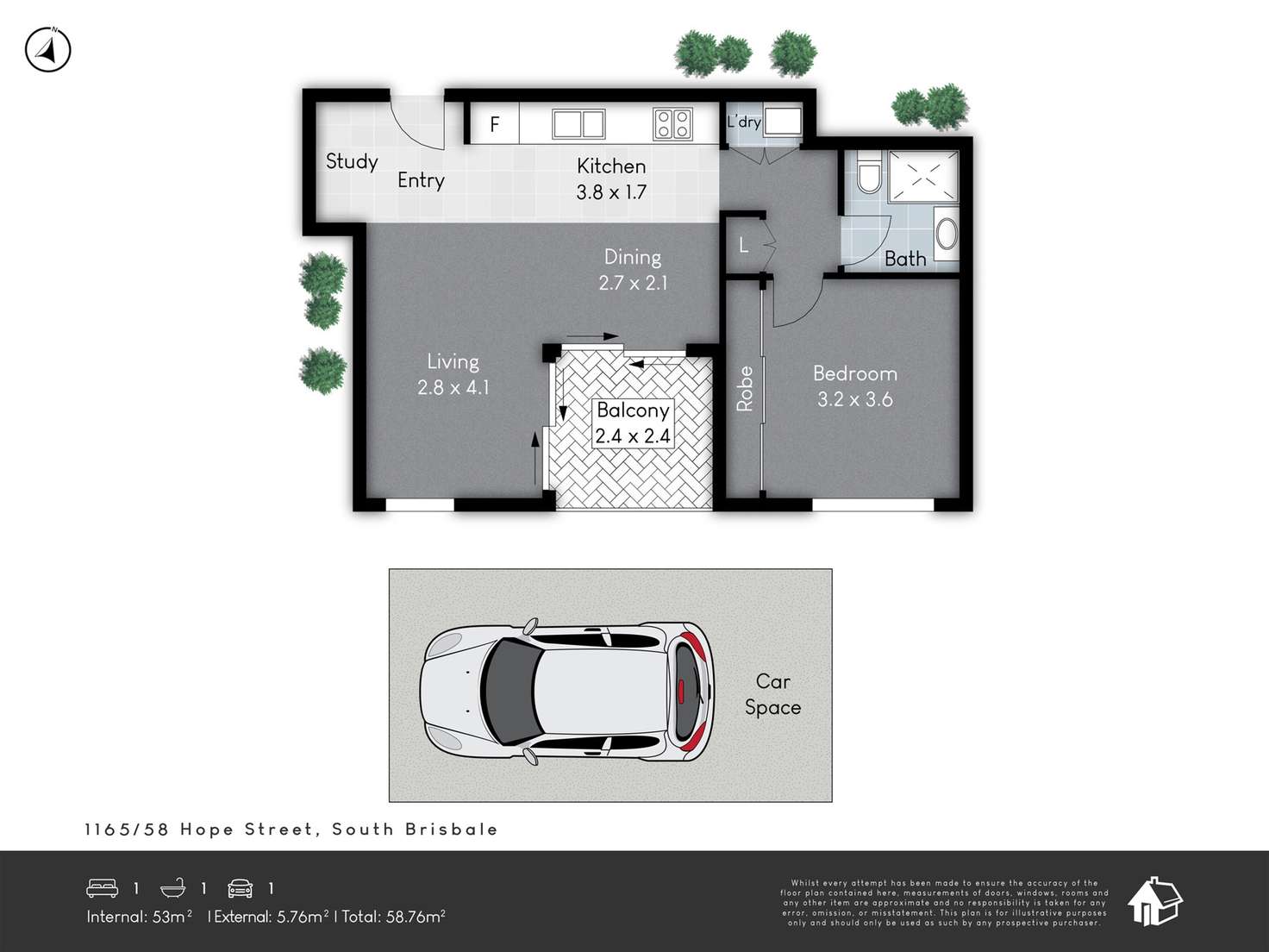 Floorplan of Homely apartment listing, 1165/58 Hope Street, South Brisbane QLD 4101