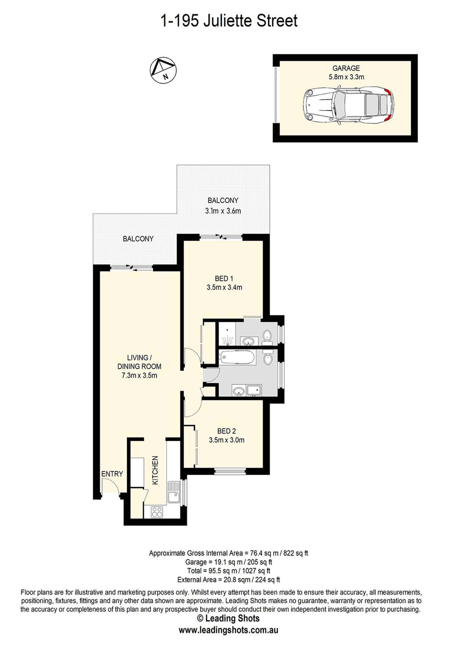 Floorplan of Homely apartment listing, 1/195 Juliette Street, Greenslopes QLD 4120