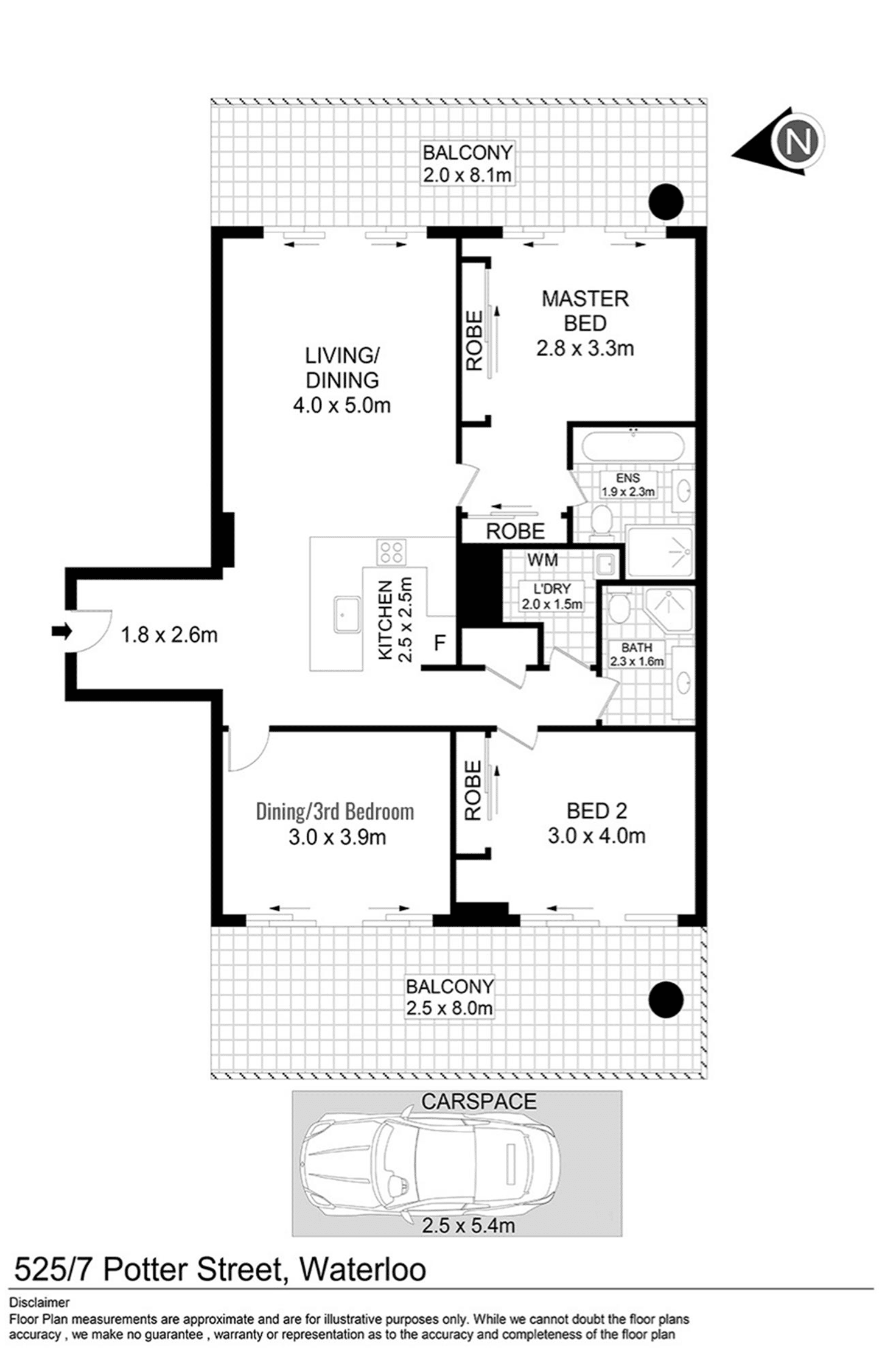 Floorplan of Homely apartment listing, 525/7 Potter Street, Waterloo NSW 2017
