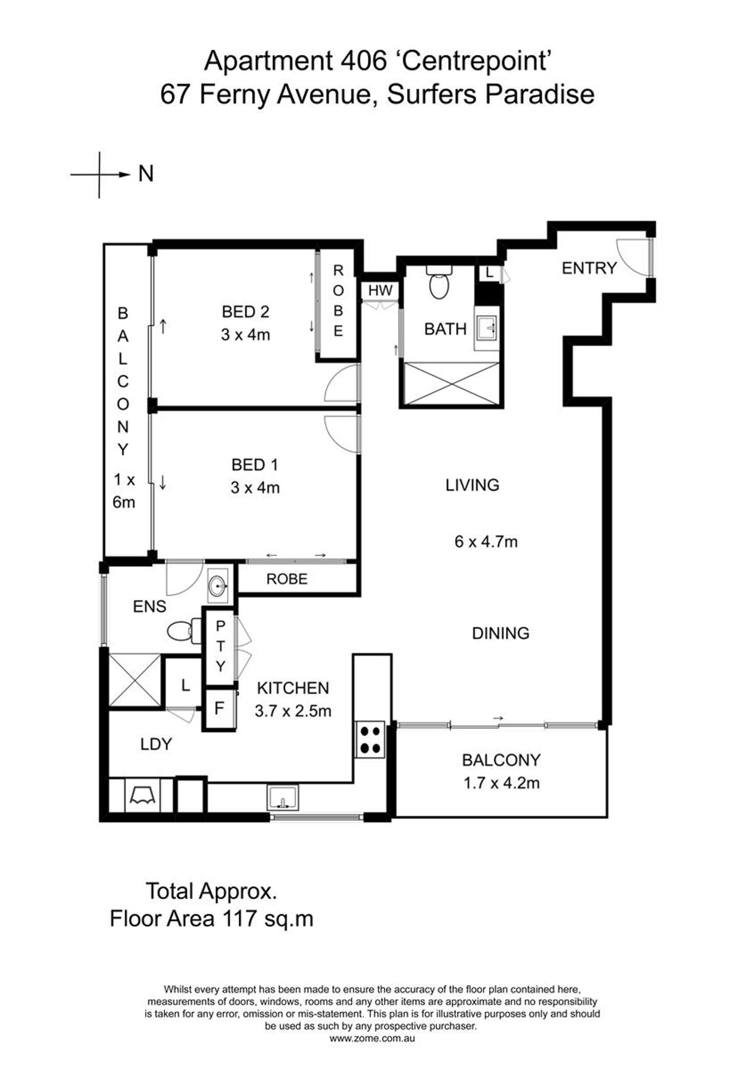 Floorplan of Homely apartment listing, 406/67 Ferny Avenue, Surfers Paradise QLD 4217