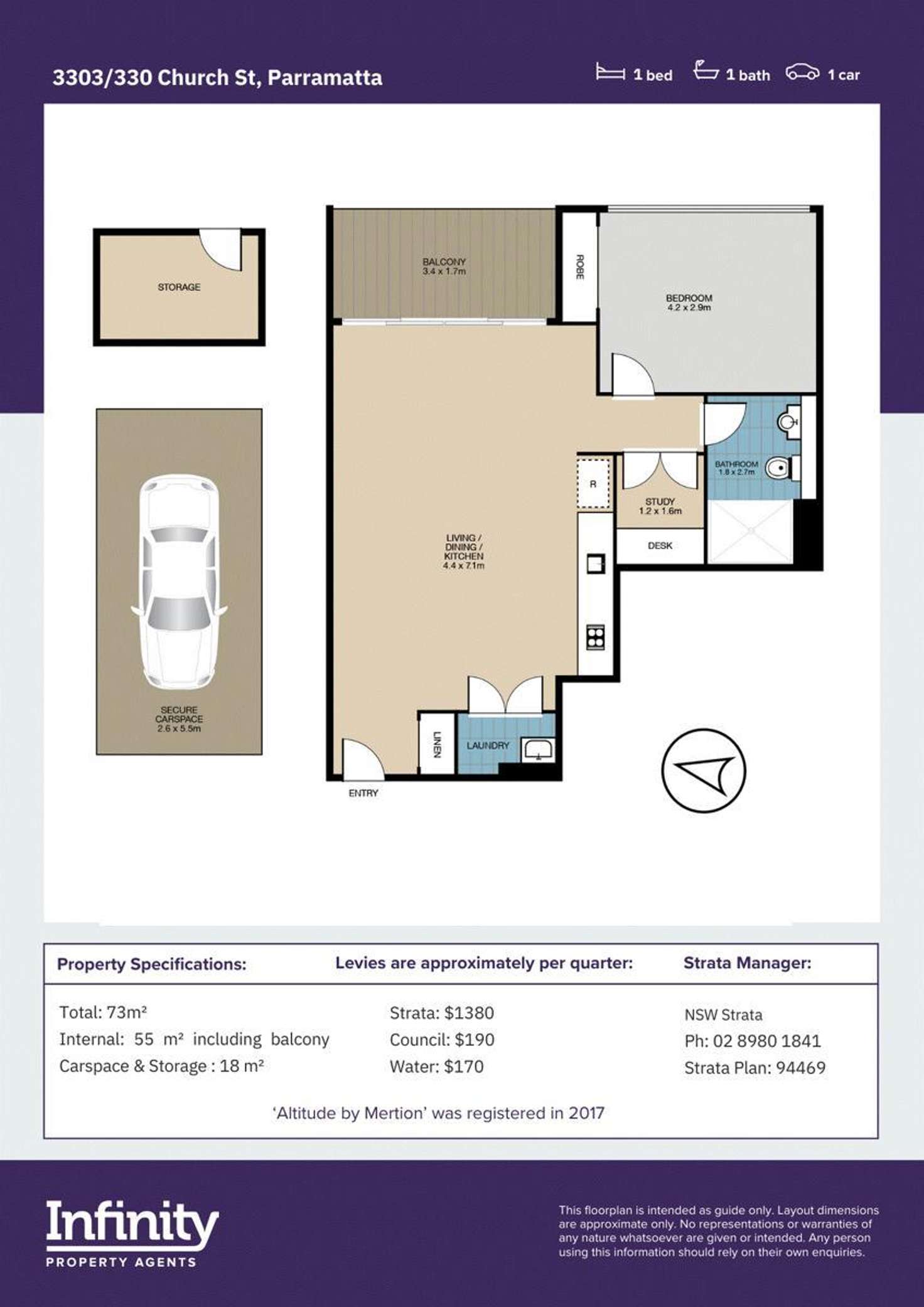 Floorplan of Homely apartment listing, 3303/330 Church Street, Parramatta NSW 2150