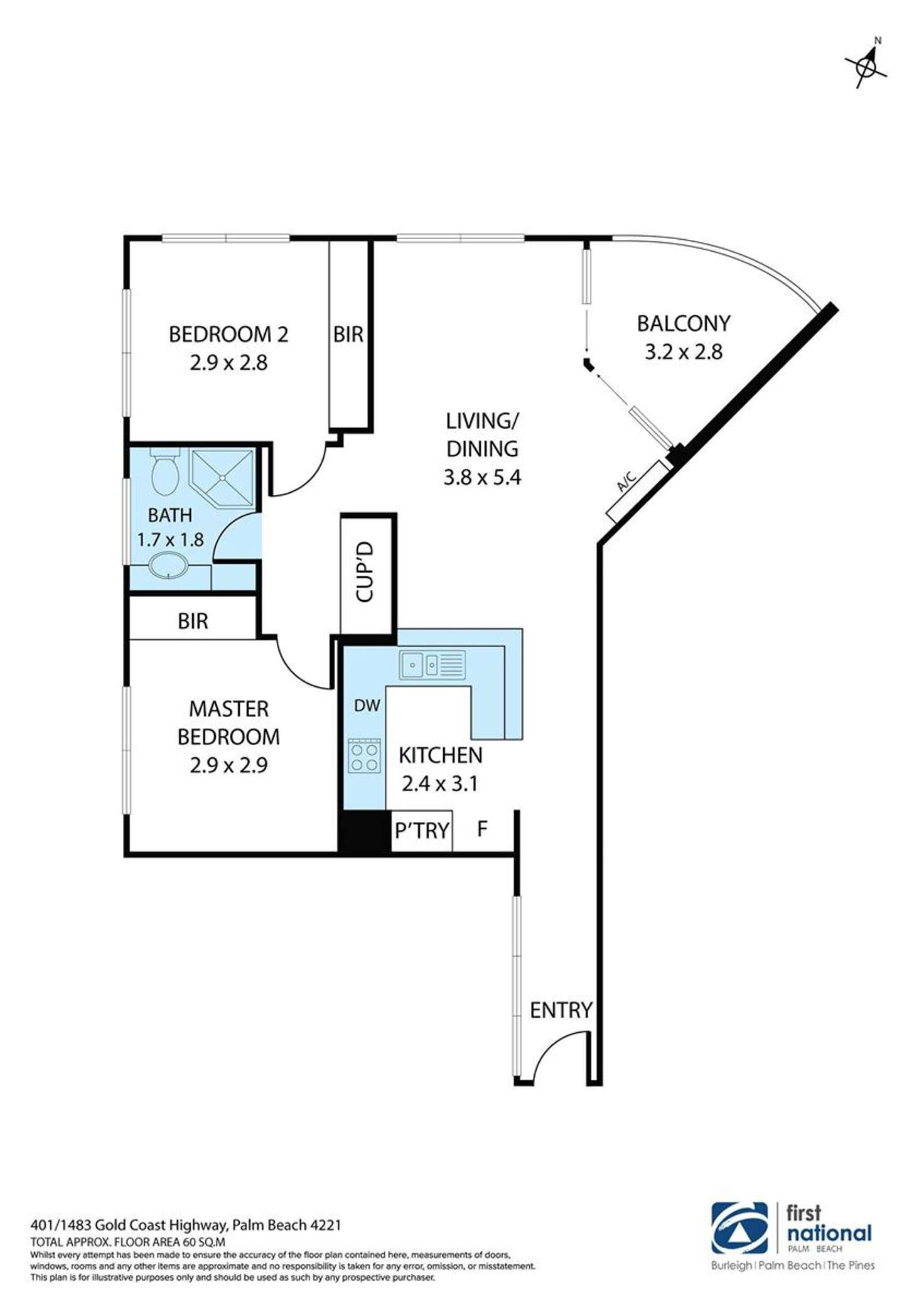 Floorplan of Homely apartment listing, 401/1483 Gold Coast Highway, Palm Beach QLD 4221