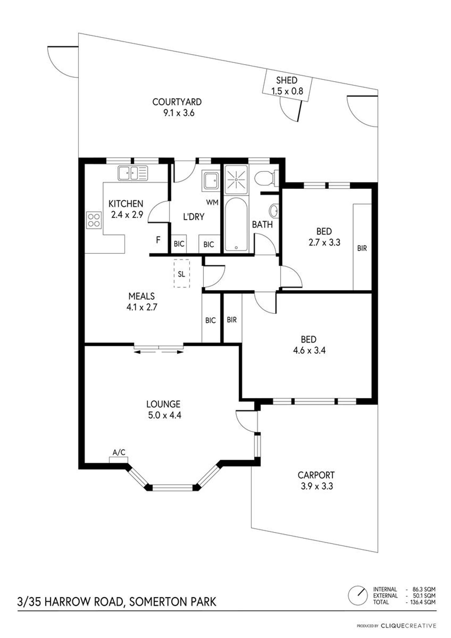 Floorplan of Homely unit listing, 3/35 Harrow Road, Somerton Park SA 5044
