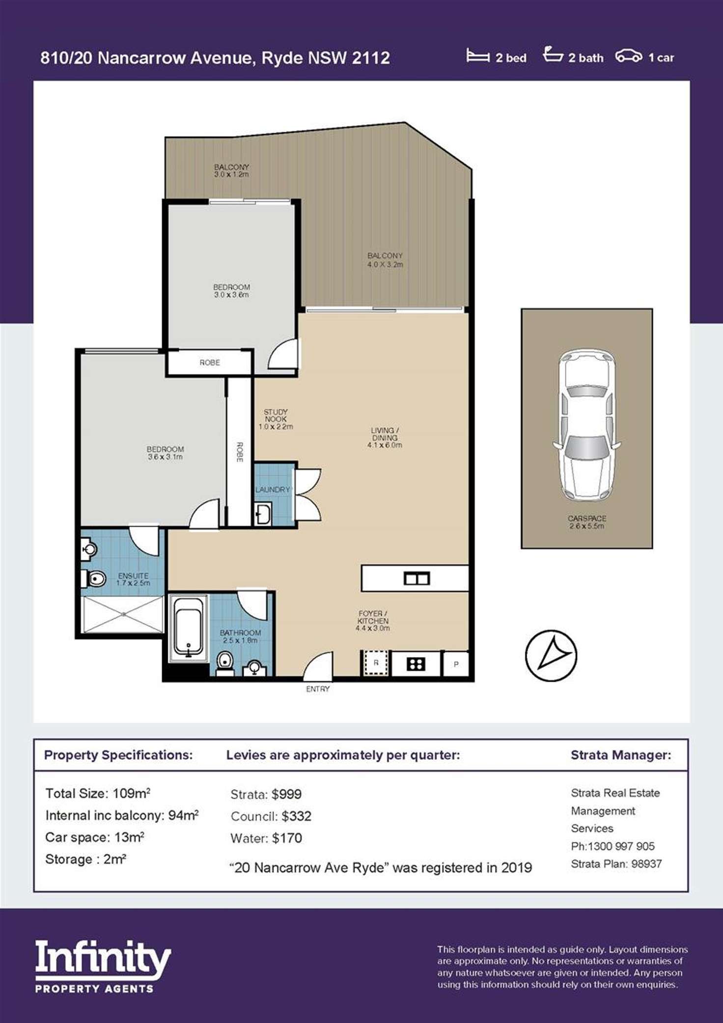 Floorplan of Homely apartment listing, 810/20 Nancarrow Avenue, Ryde NSW 2112